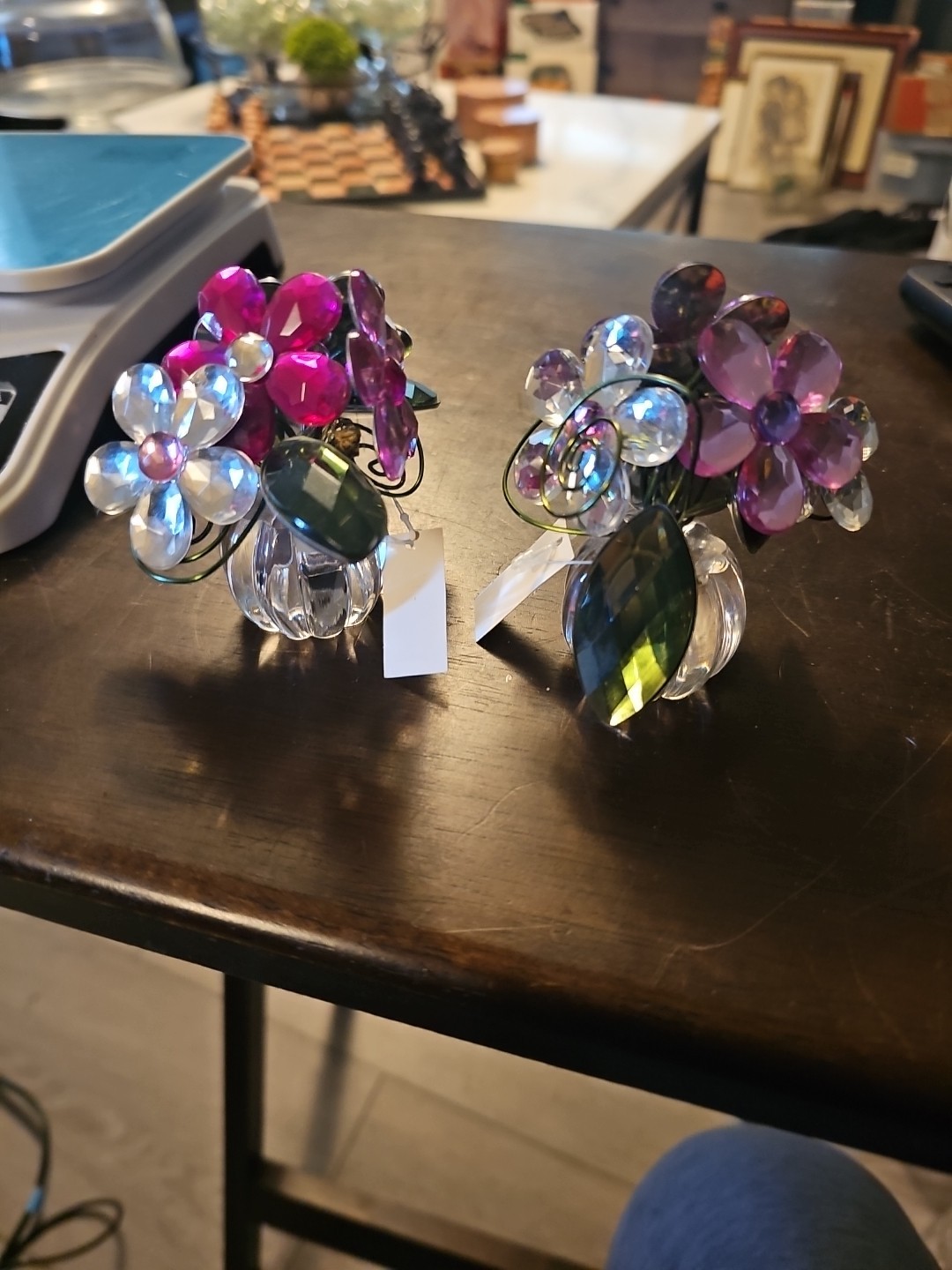 2 VTG Small Faux Acrylic Plastic Flower Decor Arrangement Clear Pot