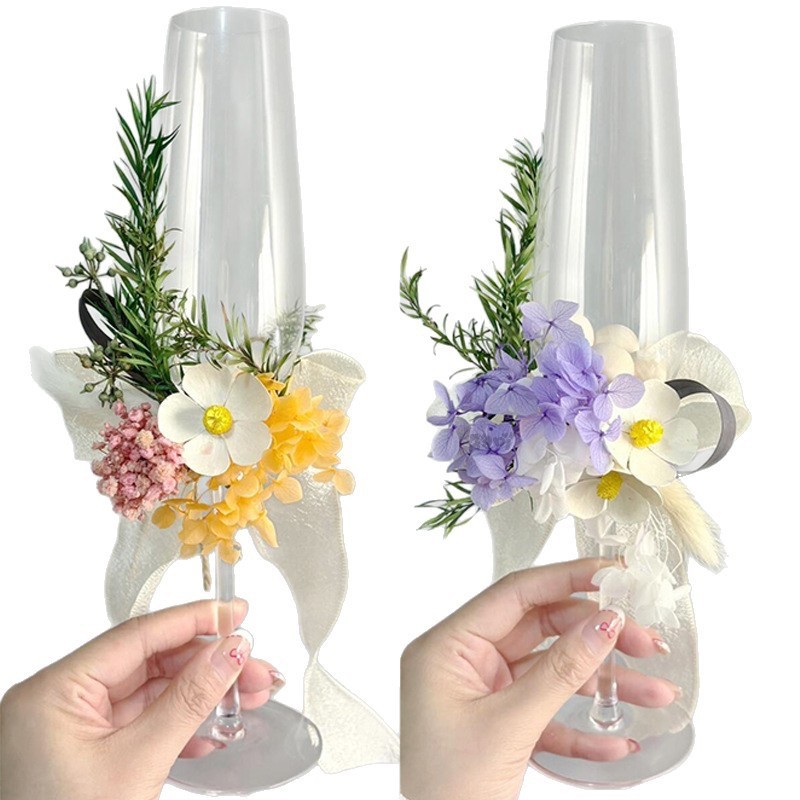 Dried Flowers Eternal Flower Bundle Champagne Cup Decoration(Excluding the cup)