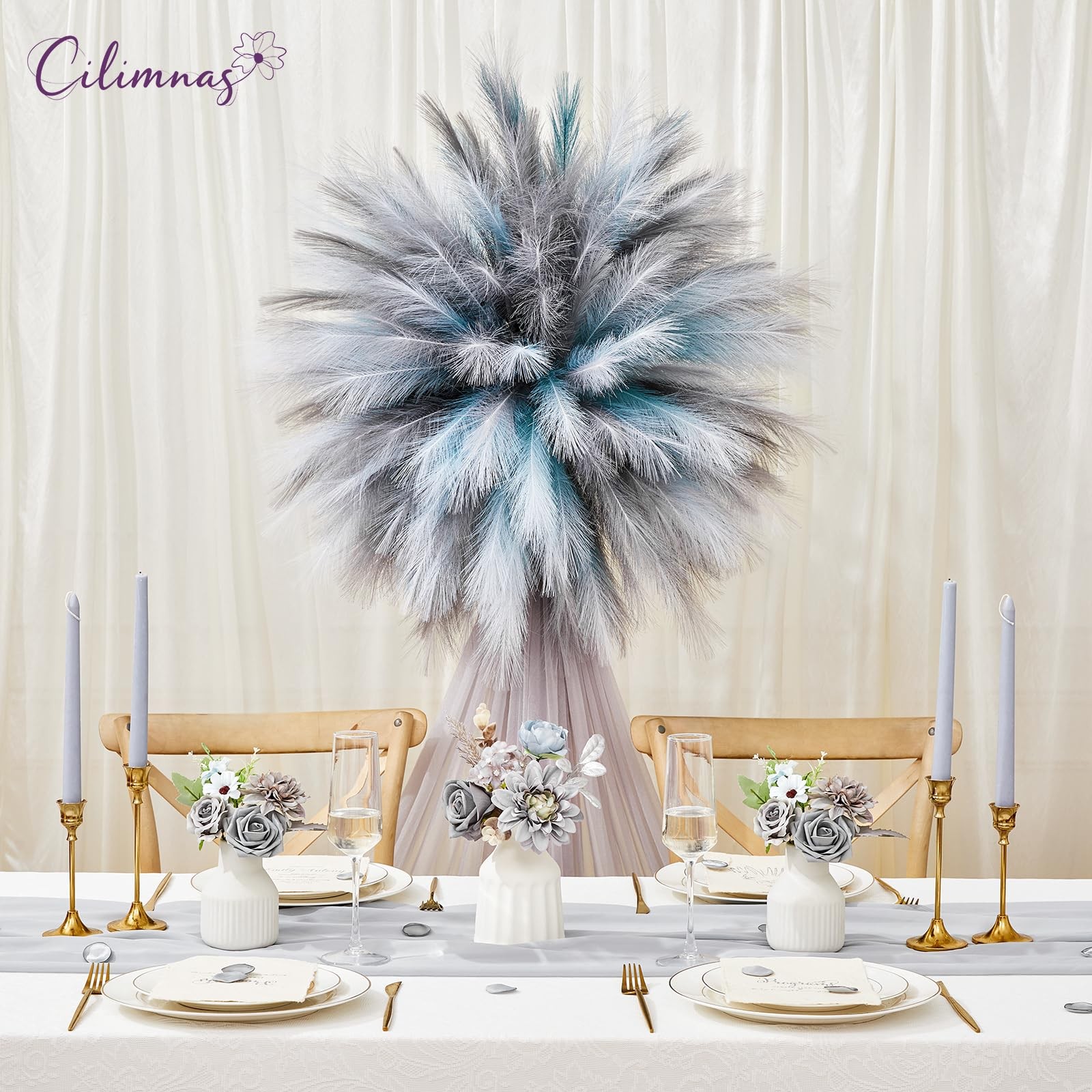 50pcs Faux Pampas Grass,17.7″ Artificial Fluffy Pampas Grass Decor Short Fake…