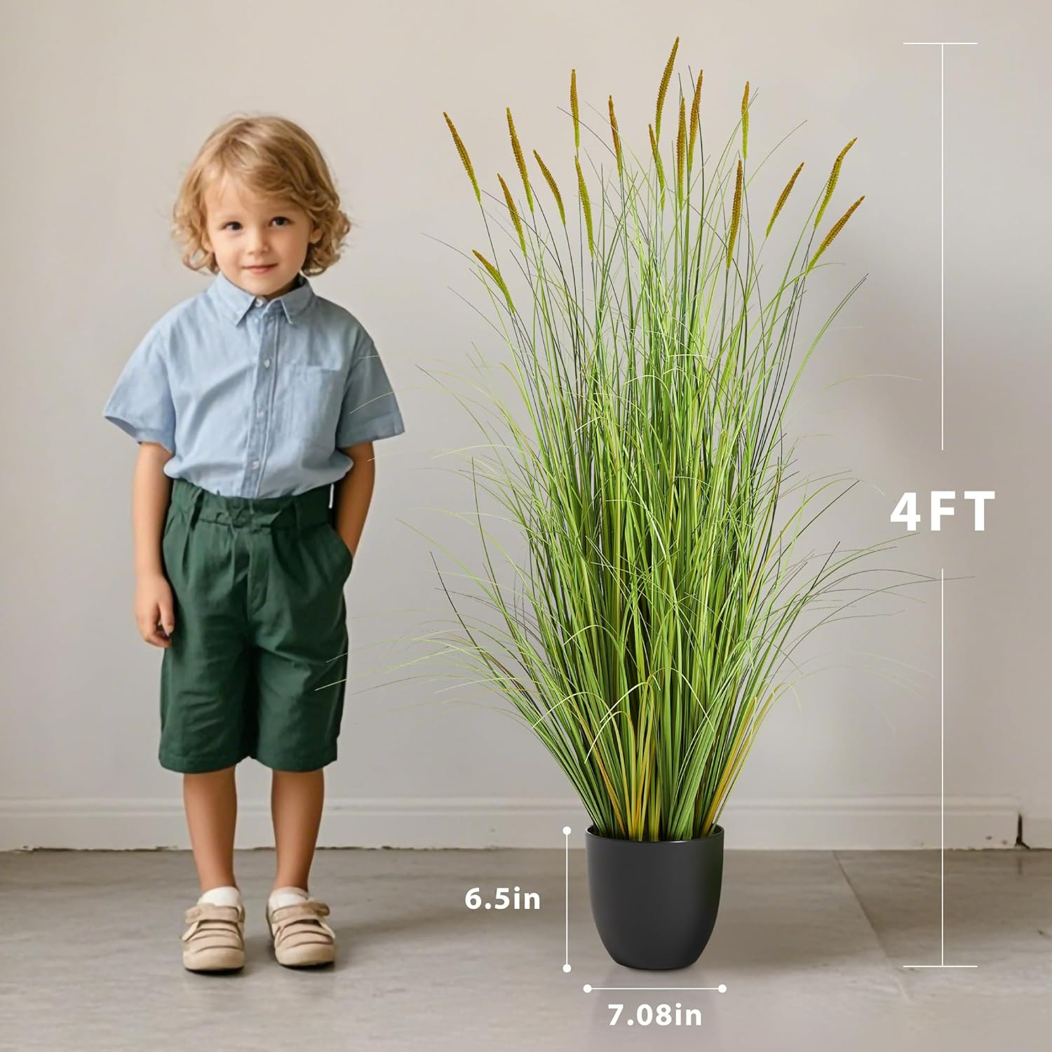 4Ft Faux Cattail Grass Plant for Home & Office Decor, Greenery Gift