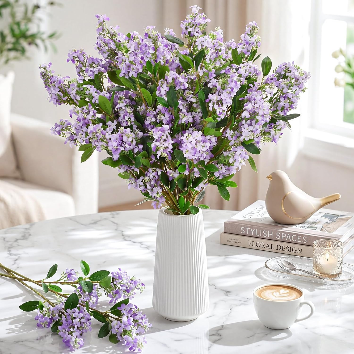30 Pcs 30″ Artificial Lilac Flowers Fake Delphinium Antirrhinum Stem Silk Artifi