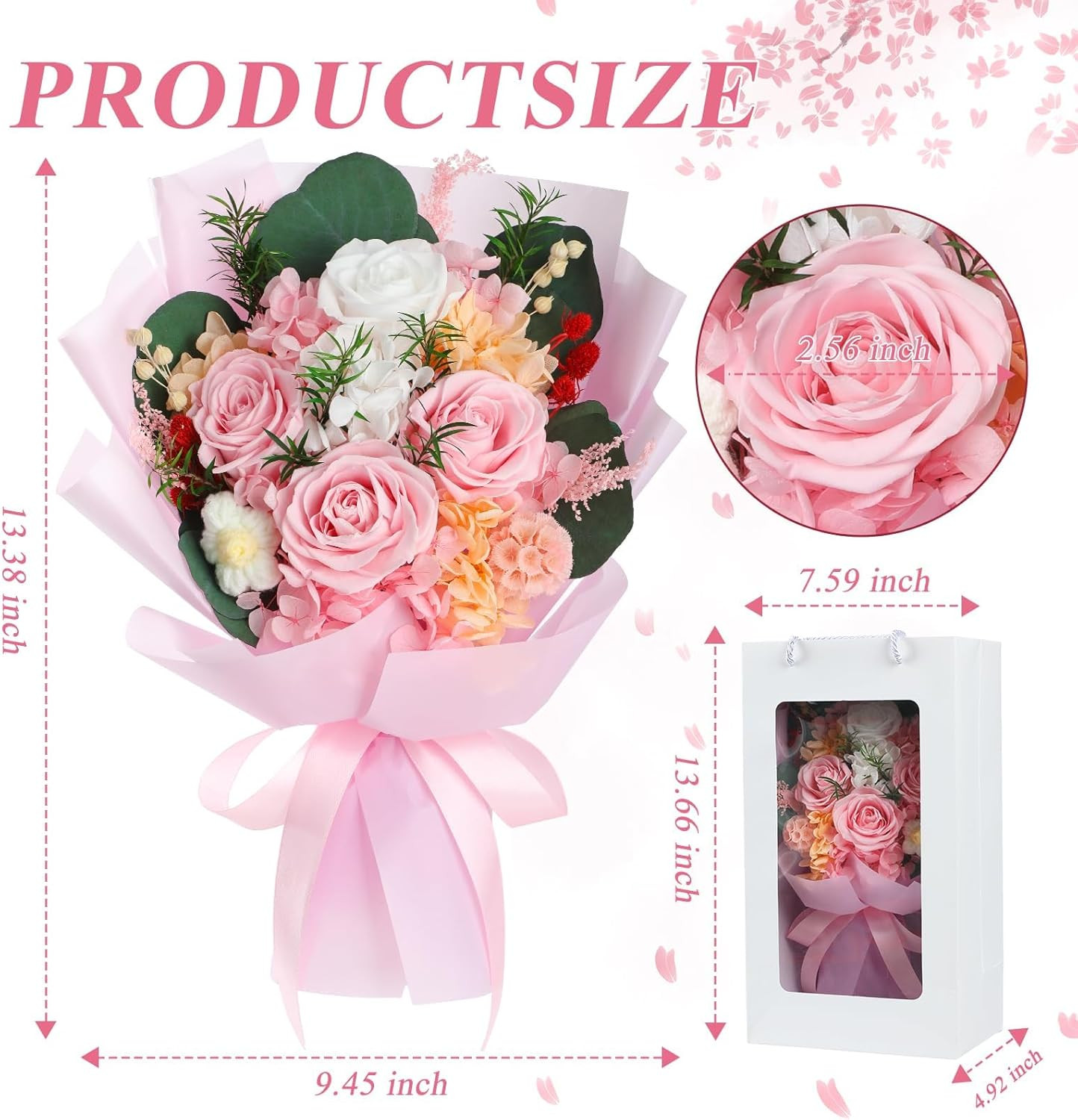 Flowers for Delivery Prime,Pink Roses Preserved Flower Bouquet,Birthday Gifts fo