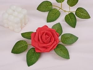 16Pcs Artificial Flowers Fake Roses with Stems, Red Boxed Foam Roses for DIY
