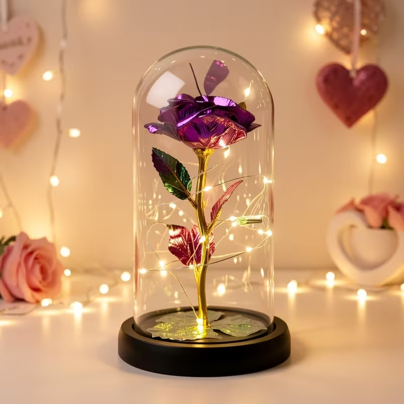 Valentines Day Rose Gifts for Her Women Birthday Gift Galaxy Glass Rose in Glass