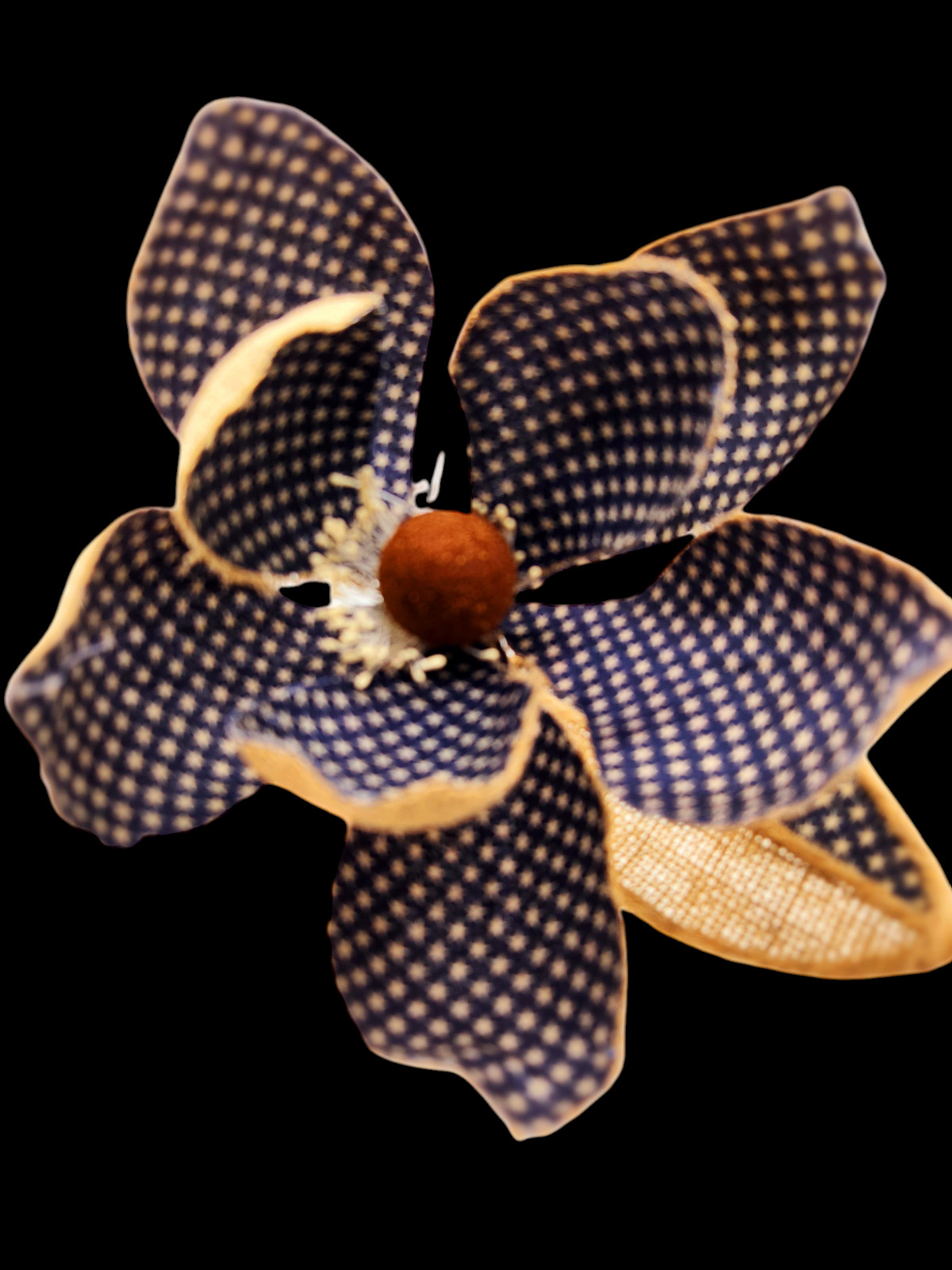 Burlap Patriotic Magnolia Flower Pick Spray Home Decor B828-1 Blue, Navy Blue
