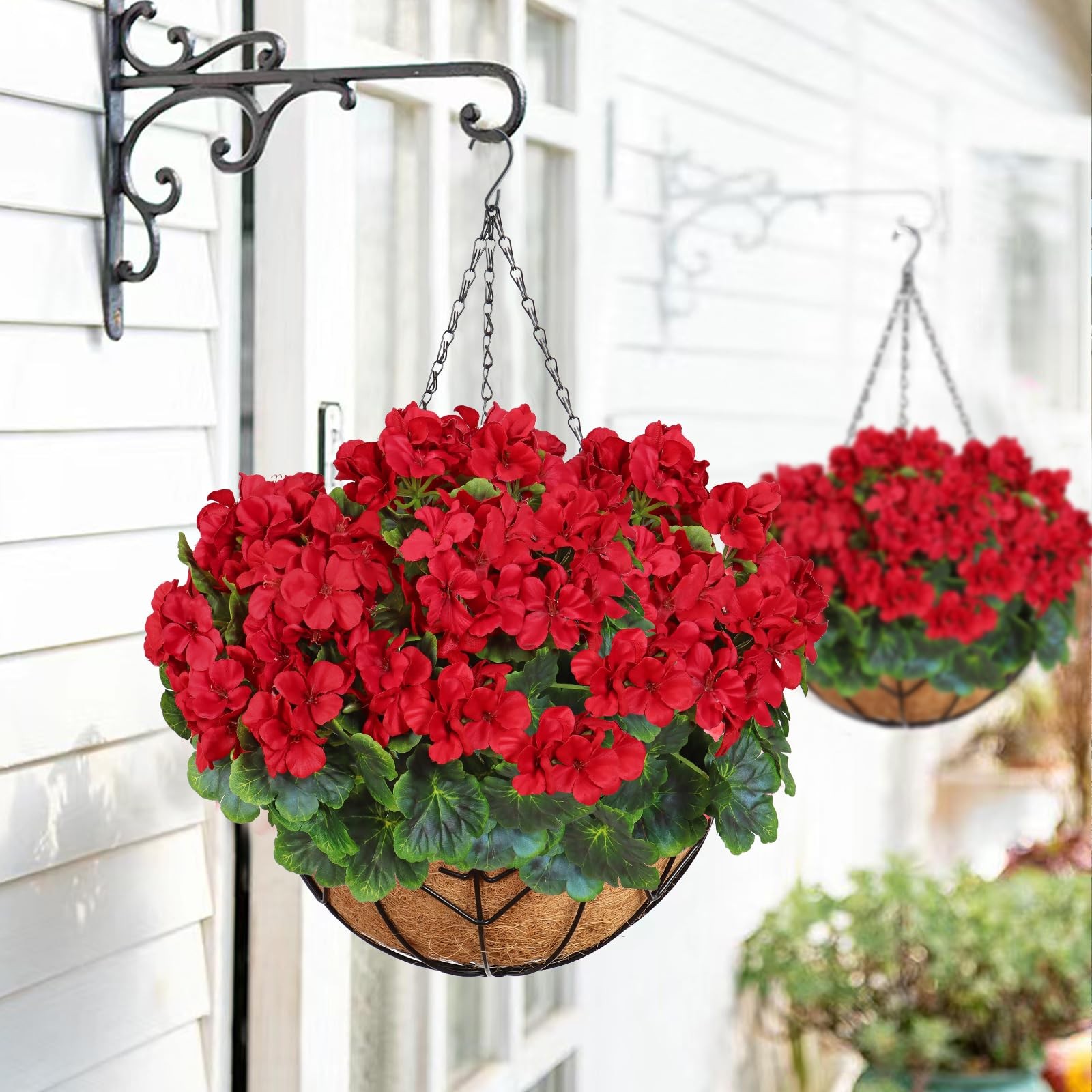 MEIVINES Fake Flowers 2PCS 17.3In Artificial Geraniums for Outdoors Realistic…