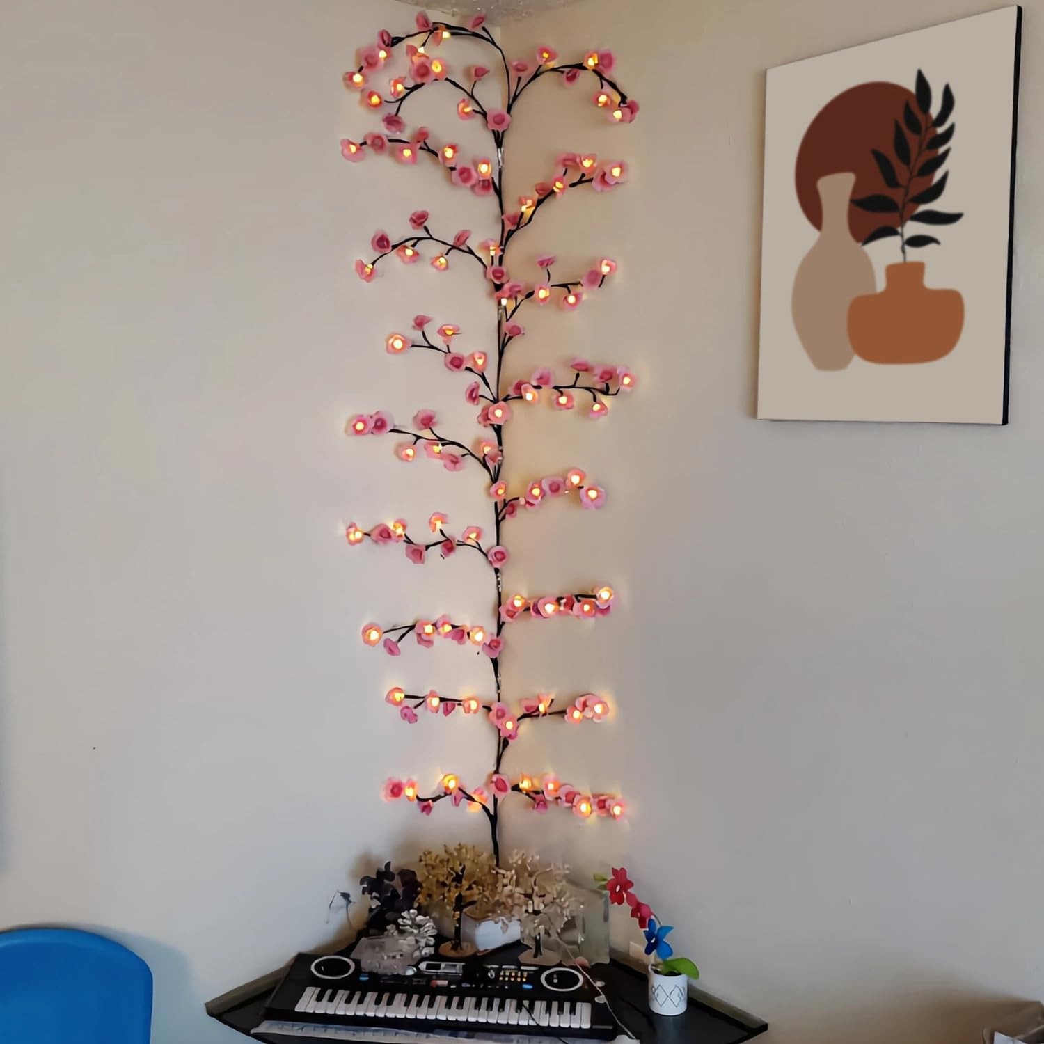 Cherry Blossom Vine Lights with Remote, 4FT 48 LED Pink Flower Willow Vine Li…