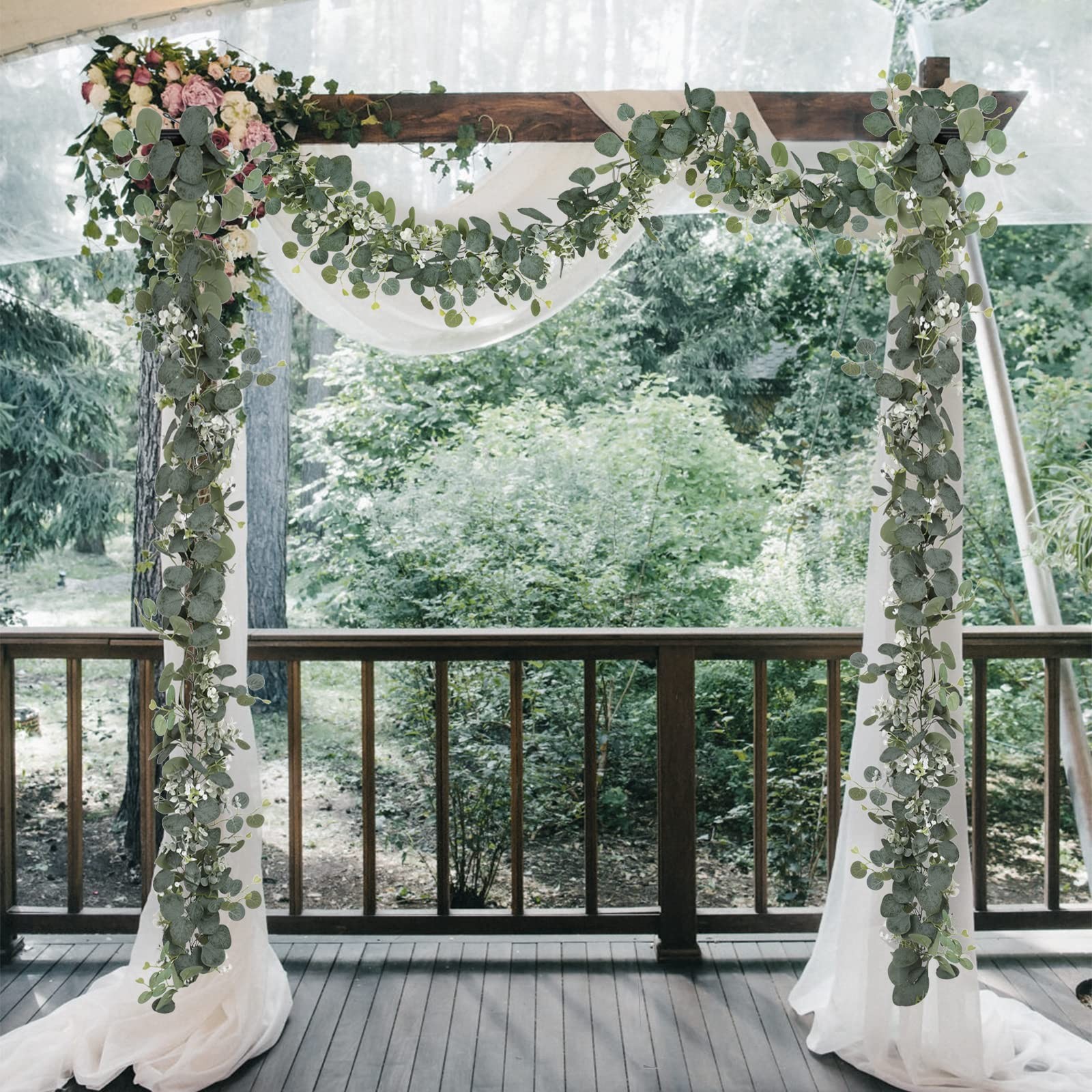 Artificial Eucalyptus Garland with White Flowers 2 Packs 5.9Ft Silver Dollar …