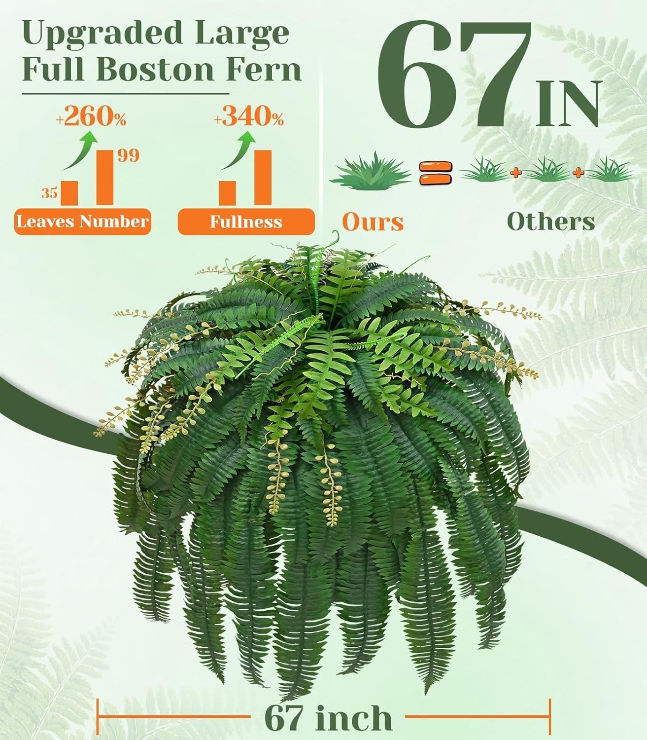 2 Pcs 67″ Fake Ferns Large Artificial Plants Outdoor, Artificial Ferns for Outdo