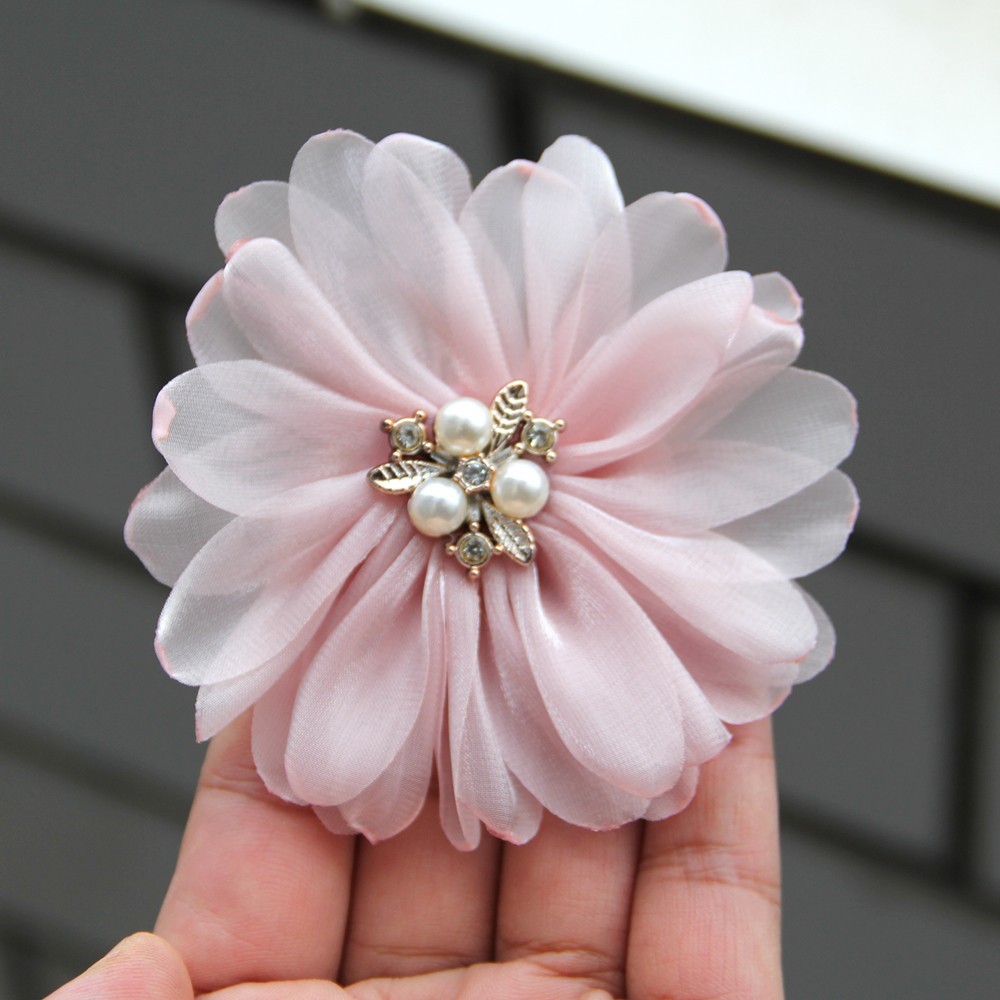 9cm Pearl Mesh Gauze Artificial Chiffon Flower Patch Applique Fabric Wedding