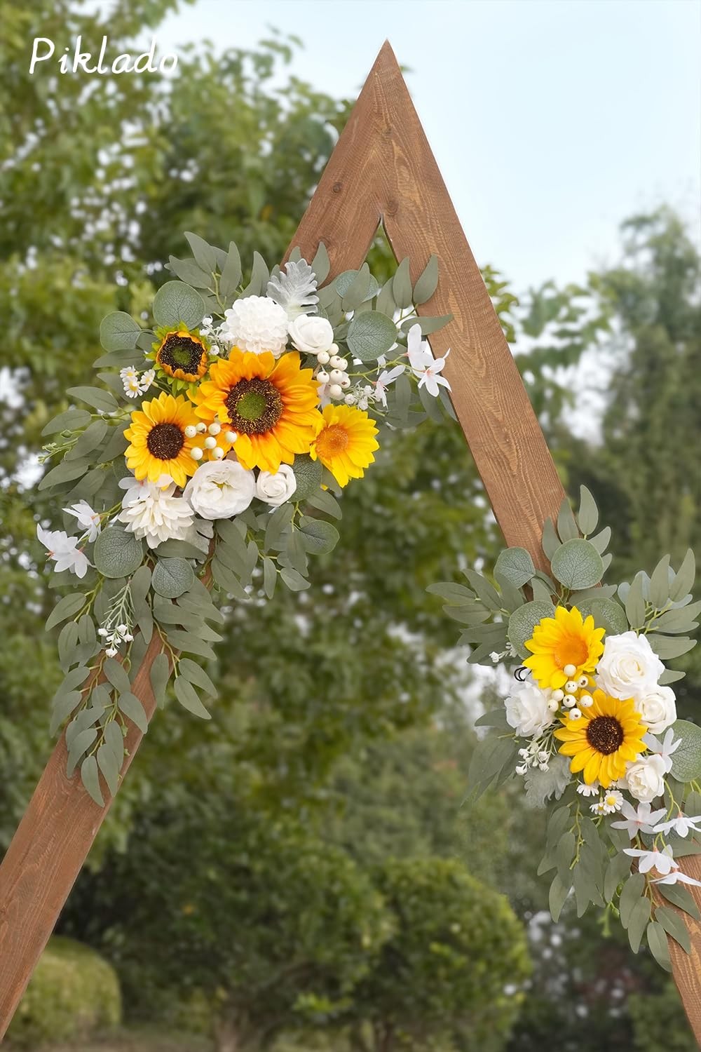 2 PCS Faux Sunflower & White Floral Swag Wedding Welcome Sign Ceremony Decor