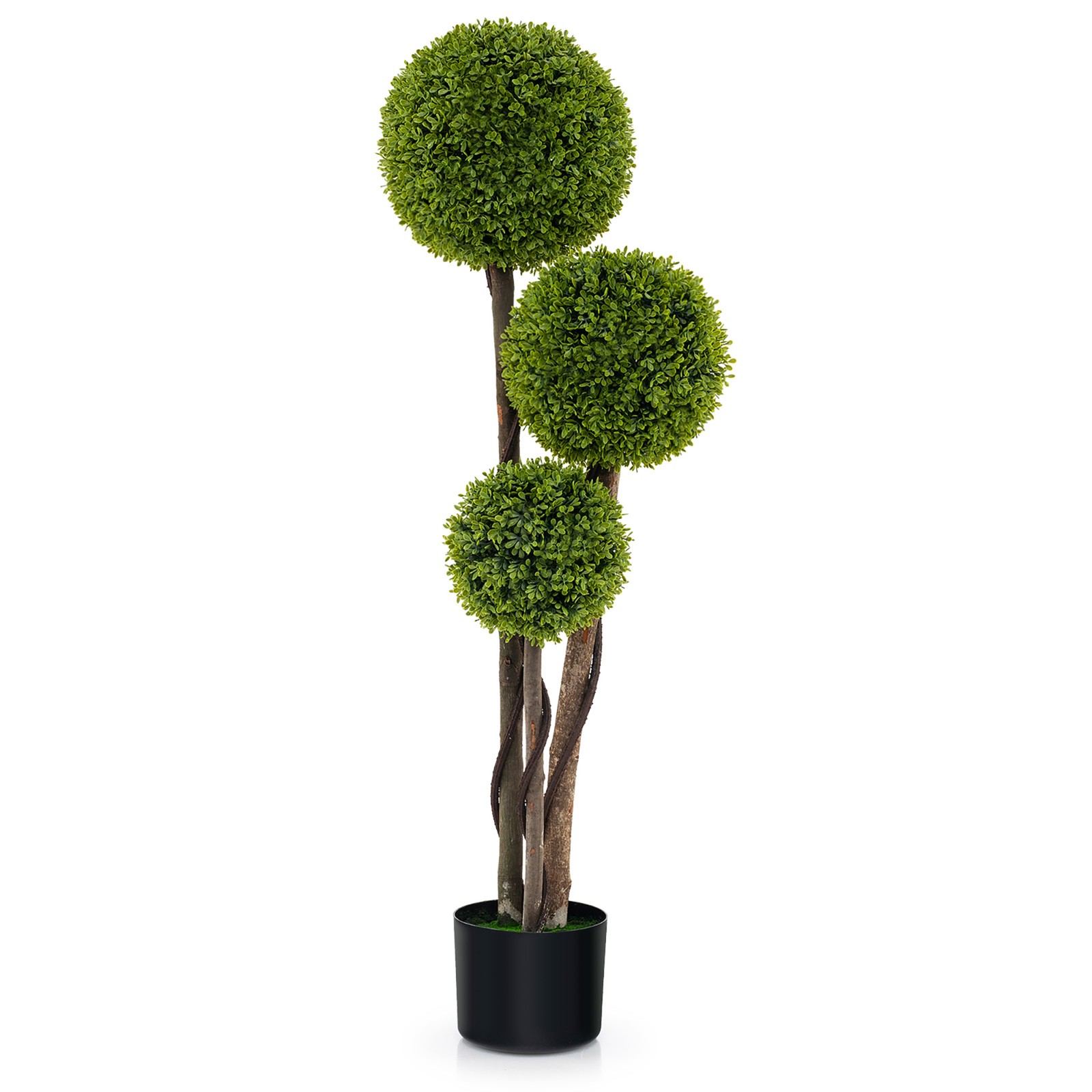 4 FT Artificial Boxwood Topiary Ball Tree w/ Triple Ball Faux Greenery Plant