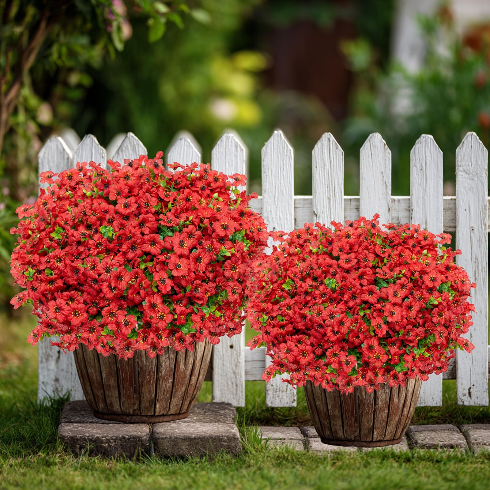 Artificial Flowers for Outdoors, 16 Bundles Fake Plants (PureRed)