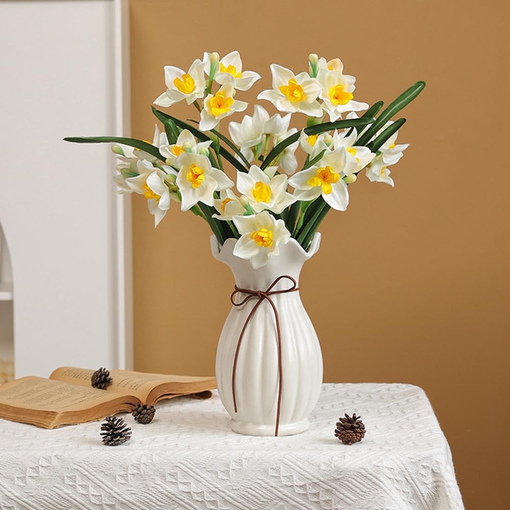 10 Pcs Artificial Daffodil Bouquet Faux Greenery Artificial Flower, 17.7 inch…