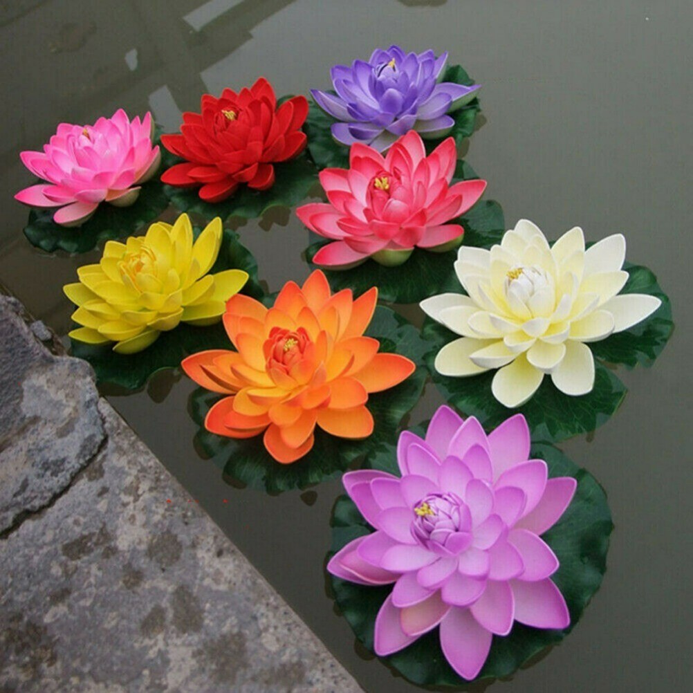 5PCS Artificial Lotus Water Lily Flowers Leaf Floating Pool Pond Plants Decor