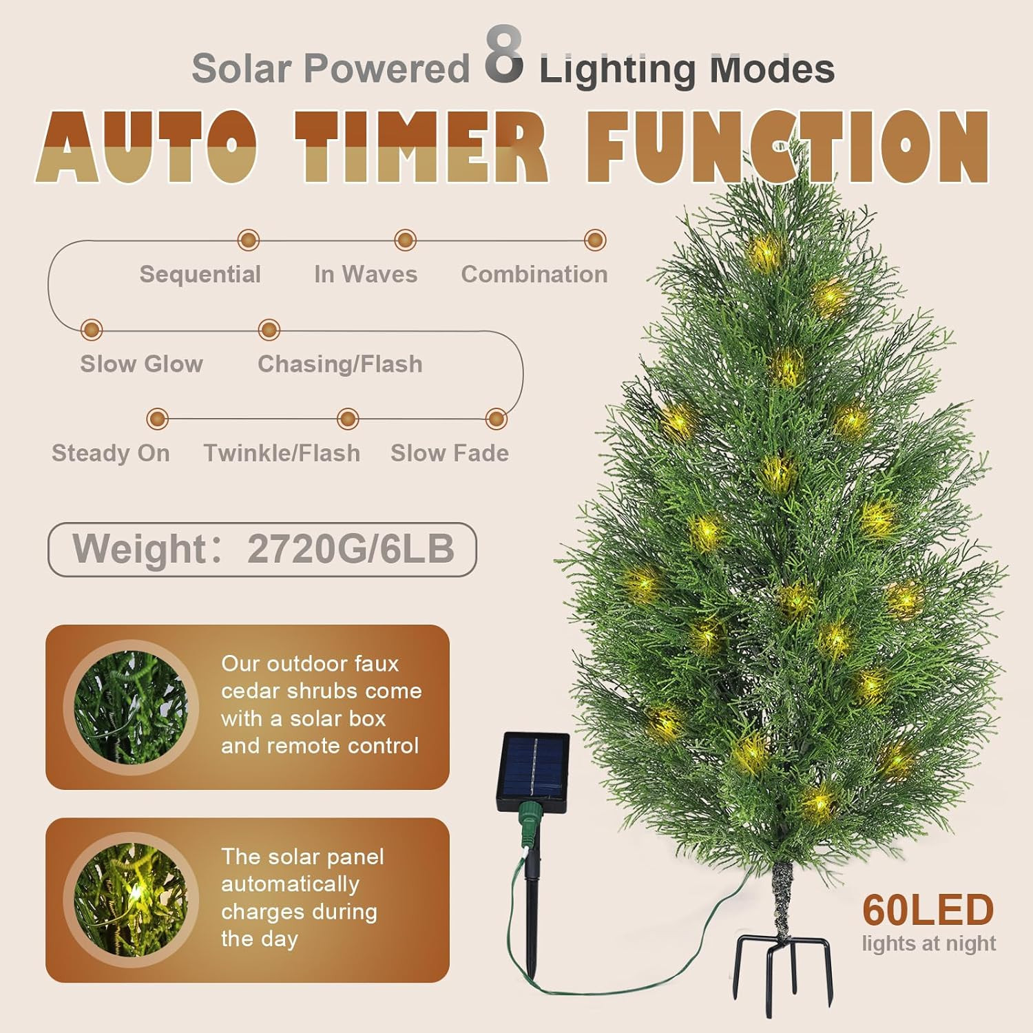 Solar-Powered Artificial Cypress Topiary Trees with LED Lights – 2 Pack