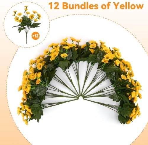 12 Bundles Fake Dasiy Artificial Mums Flowers for Outdoors Decoration | UV Resis