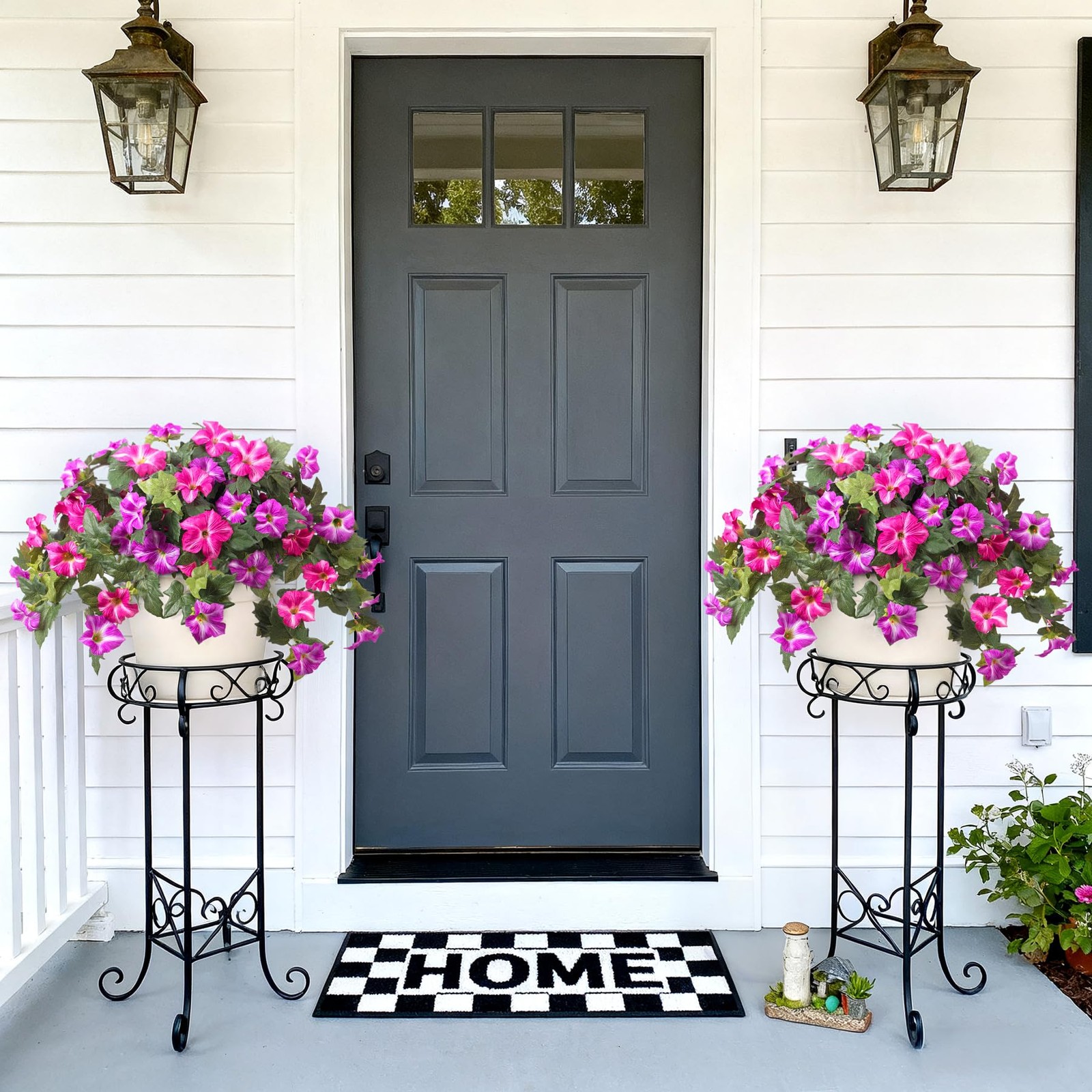 Ammyoo 4 Pcs Artificial Fake Petunia Flowers for Outdoor Decoration, Faux Sil…