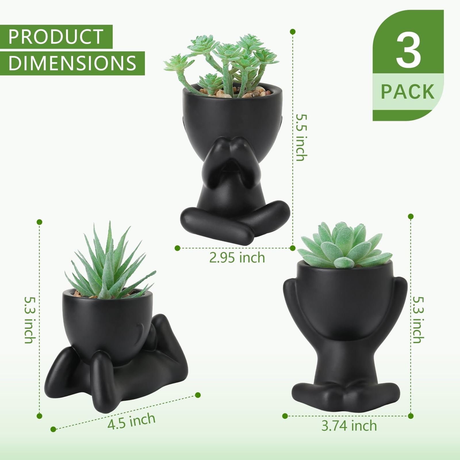 3 PCS Fake Green Succulents Plant Sets Plastic Artificial Indoor Small Potted