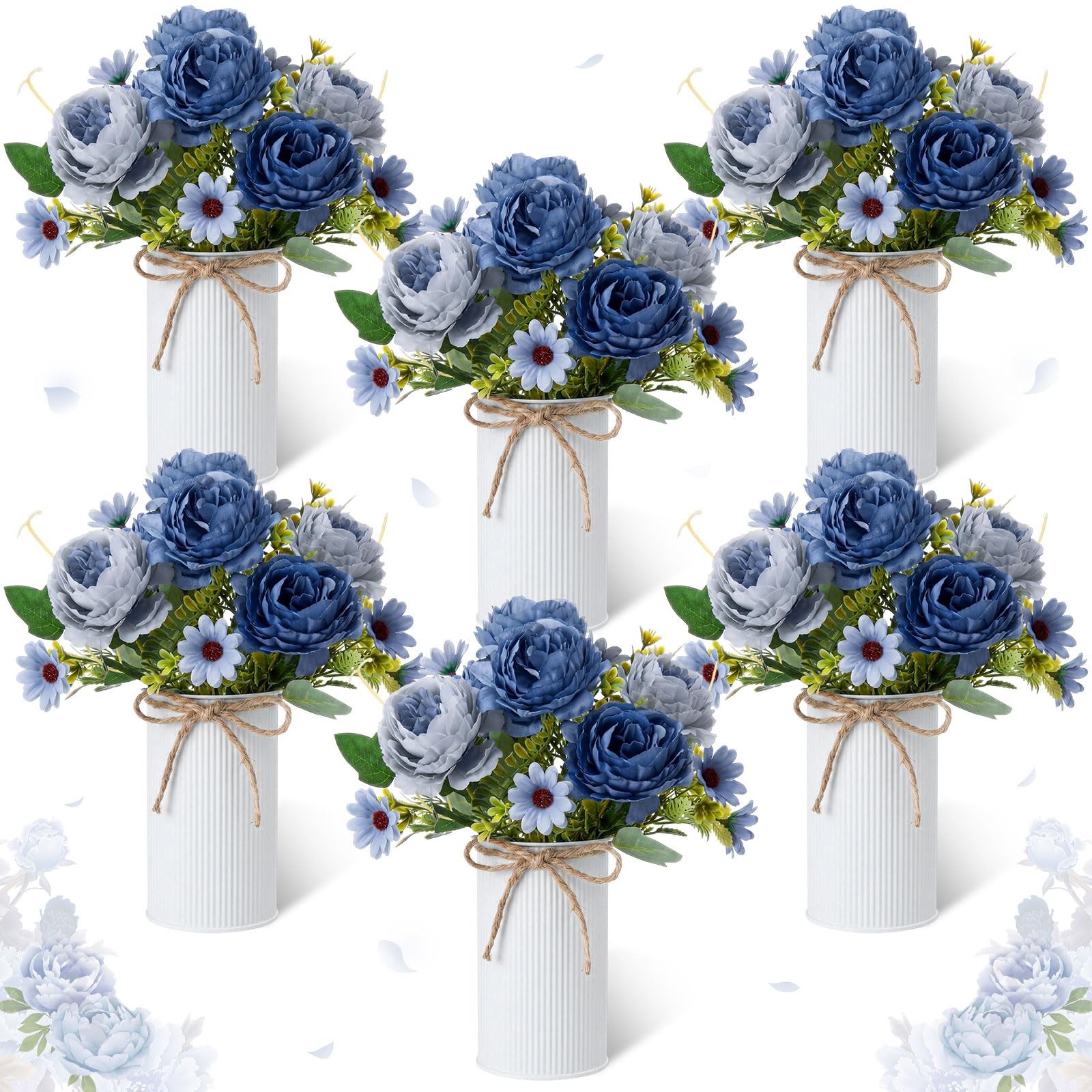 6 Sets Wedding Floral Centerpiece for Table Decor, Artificial Peonies Silk Fl…