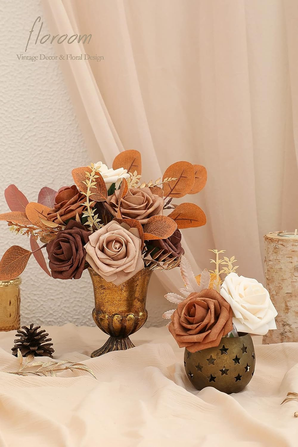 Artificial Flowers 25Pcs Real Looking Earth Tones Ombre Colors Foam Fake Roses w
