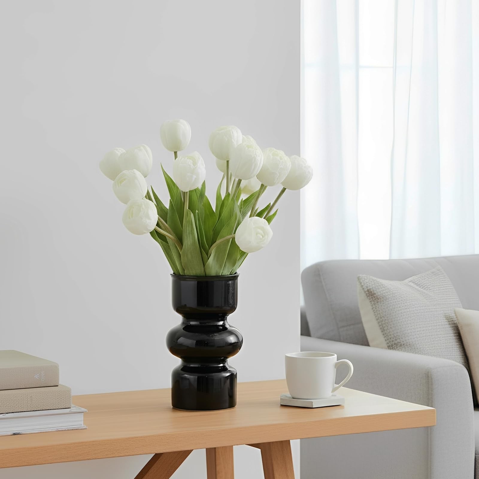 12 PCS White Artificial Silk Faux Tulips 15 Inch Flowers Home Office Decor