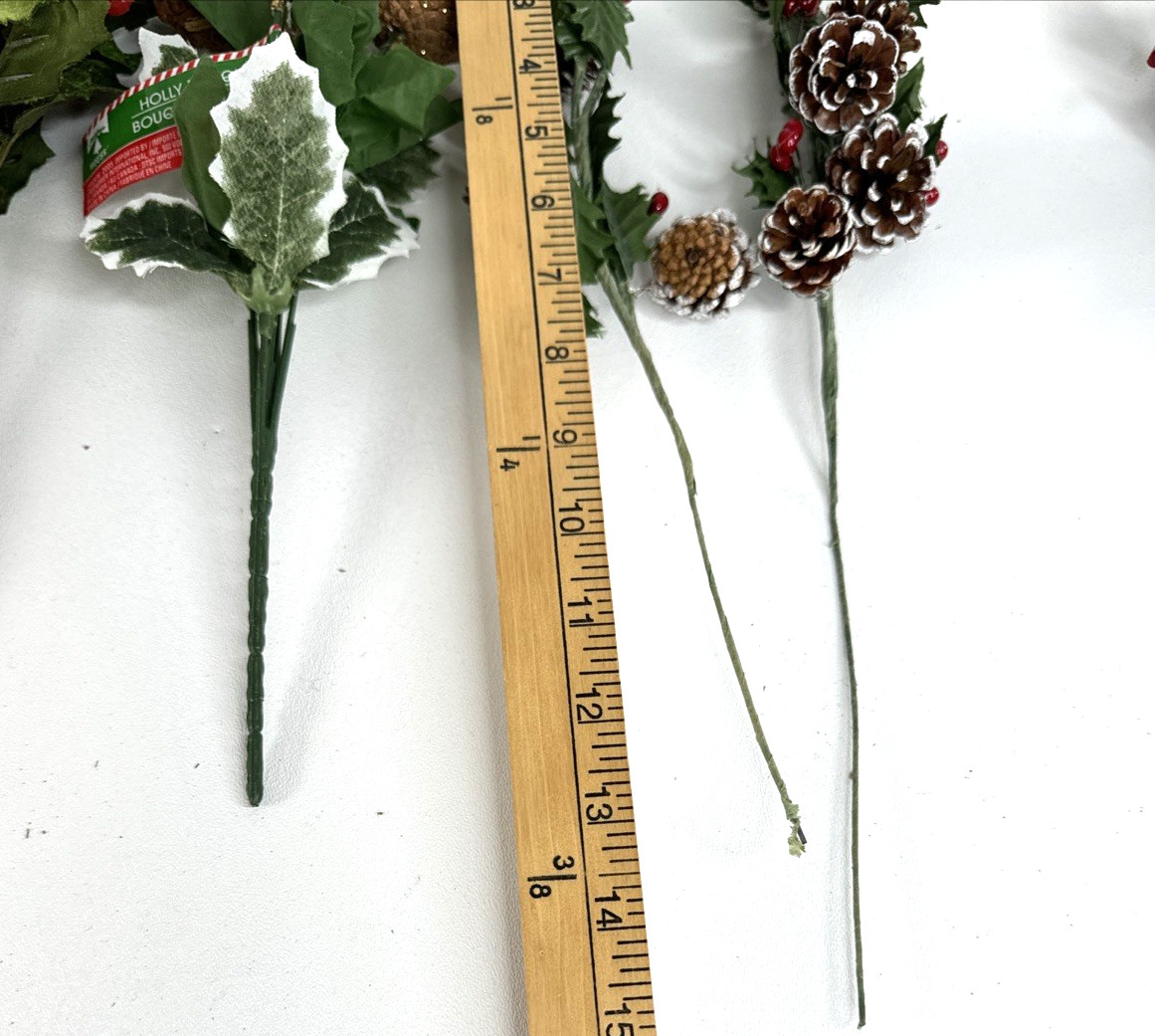 9 Christmas Floral Picks Sprays Holly Leaves Pinecone Red Berries Hobby Lobby +