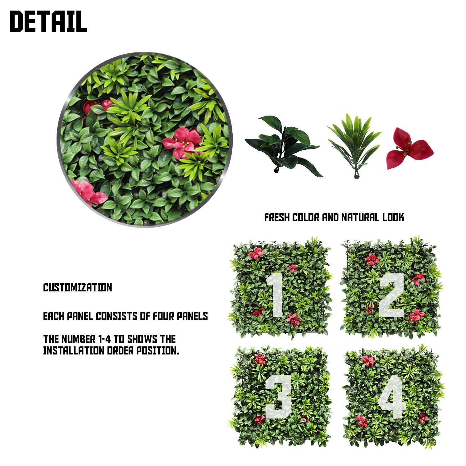 40″ Artificial Faux 3D Mix Leaves Wall Panel Fence Screen Home Outdoor Decor #01