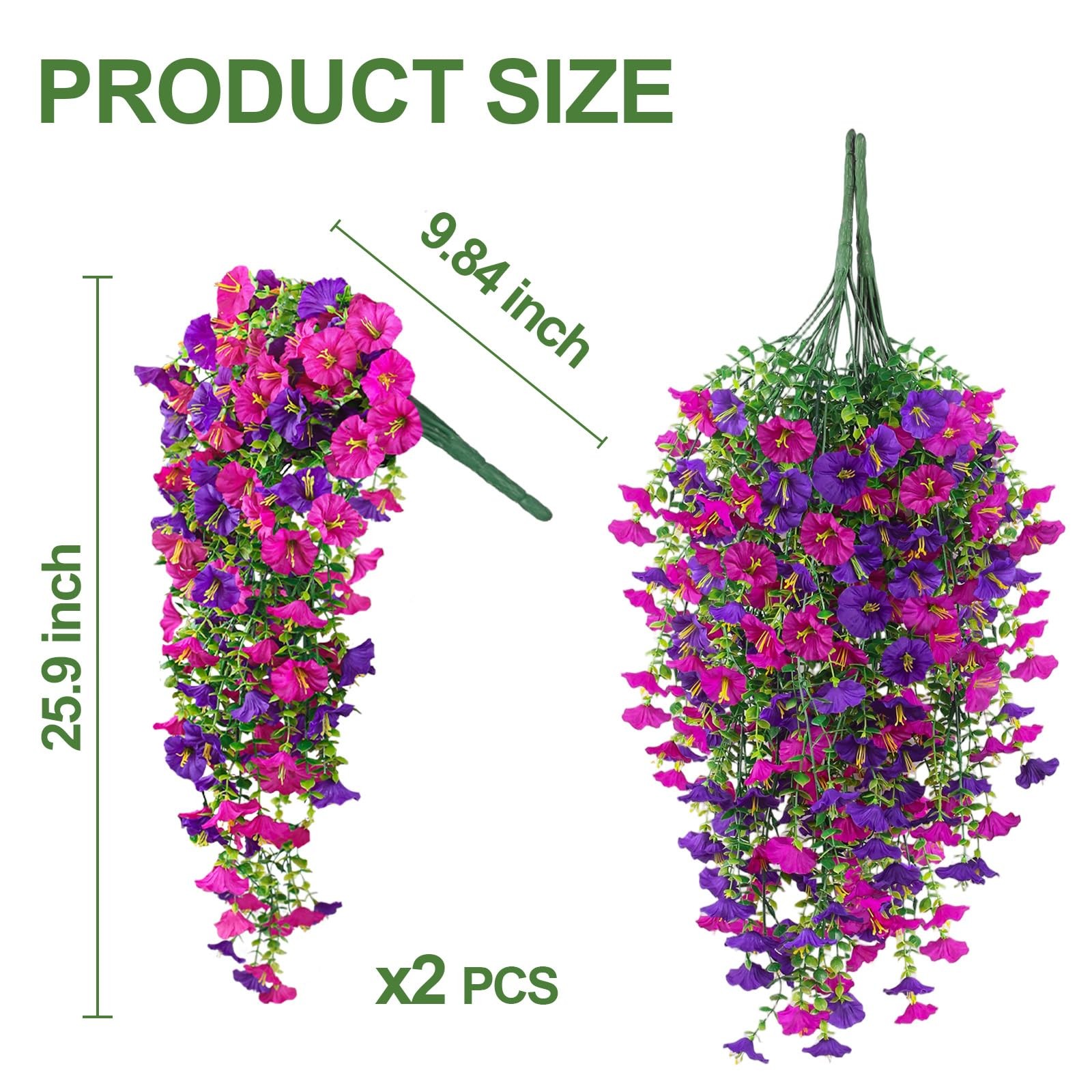 Artificial Hanging Flowers for Outdoors, 2PCS 300 Blooms UV Resistant Morning…