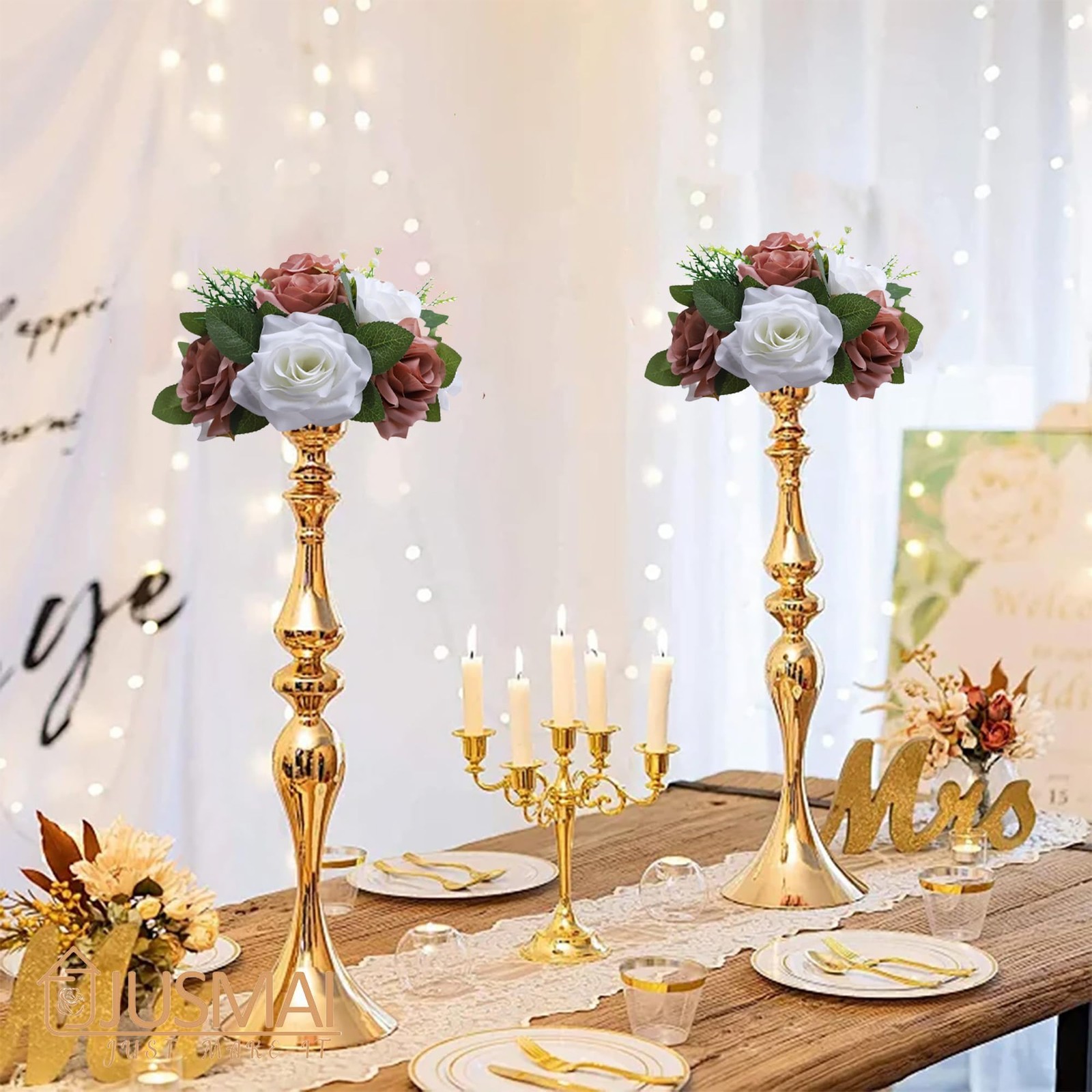 4 PCS Artificial Flowers Ball Dusty Rose White Wedding Table Centerpiece