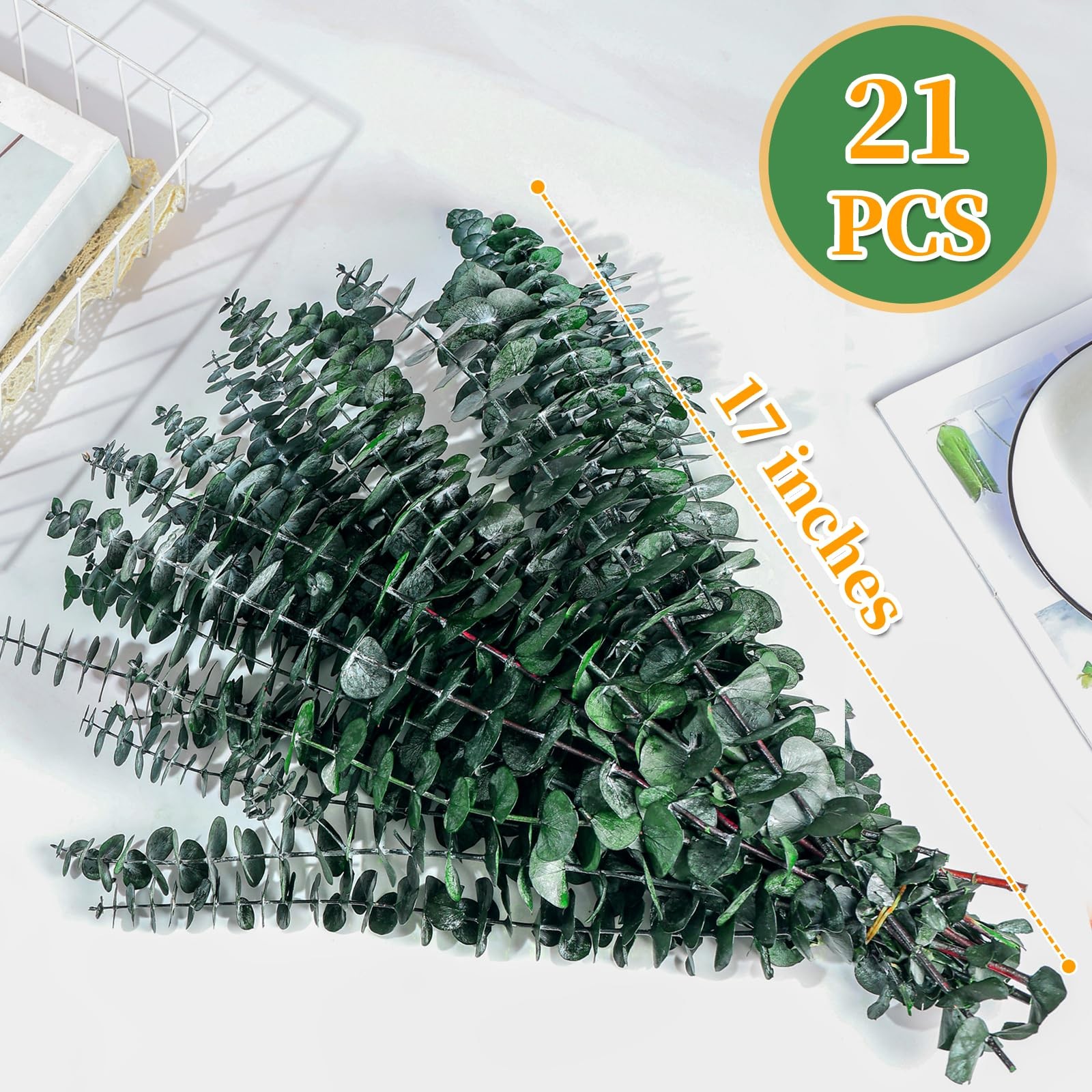 21 Pcs Real Dried Eucalyptus Stems, 17″ Natural Fresh Eucalyptus Branches | Show