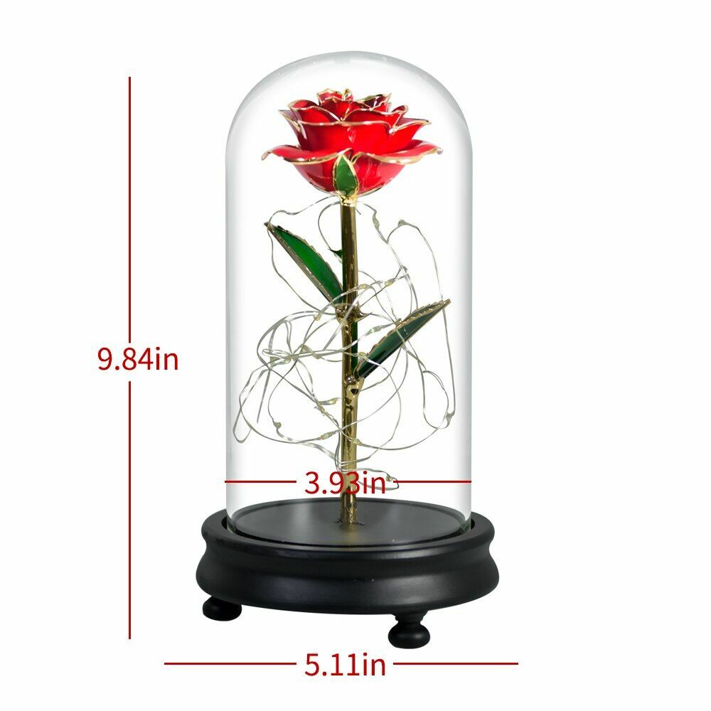 Gold Dipped Rose Flower In Glass Birthday Wedding Valentine Mothers Gift Womens
