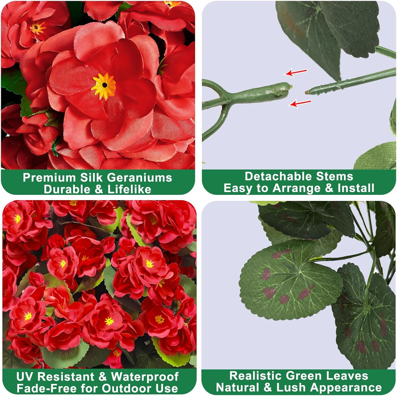 Artificial Geraniums Flowers for Outdoors Summer Decor, 4 Bundles Fake Flowers S