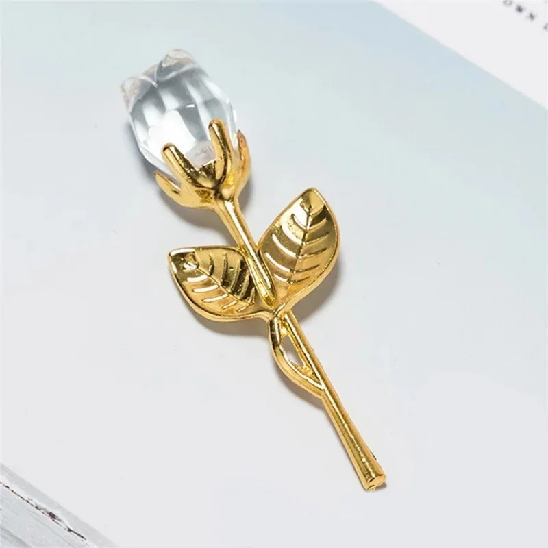 Valentines Day Gift Crystal Glass Rose Artificial Flower Silver Gold Rod Rose