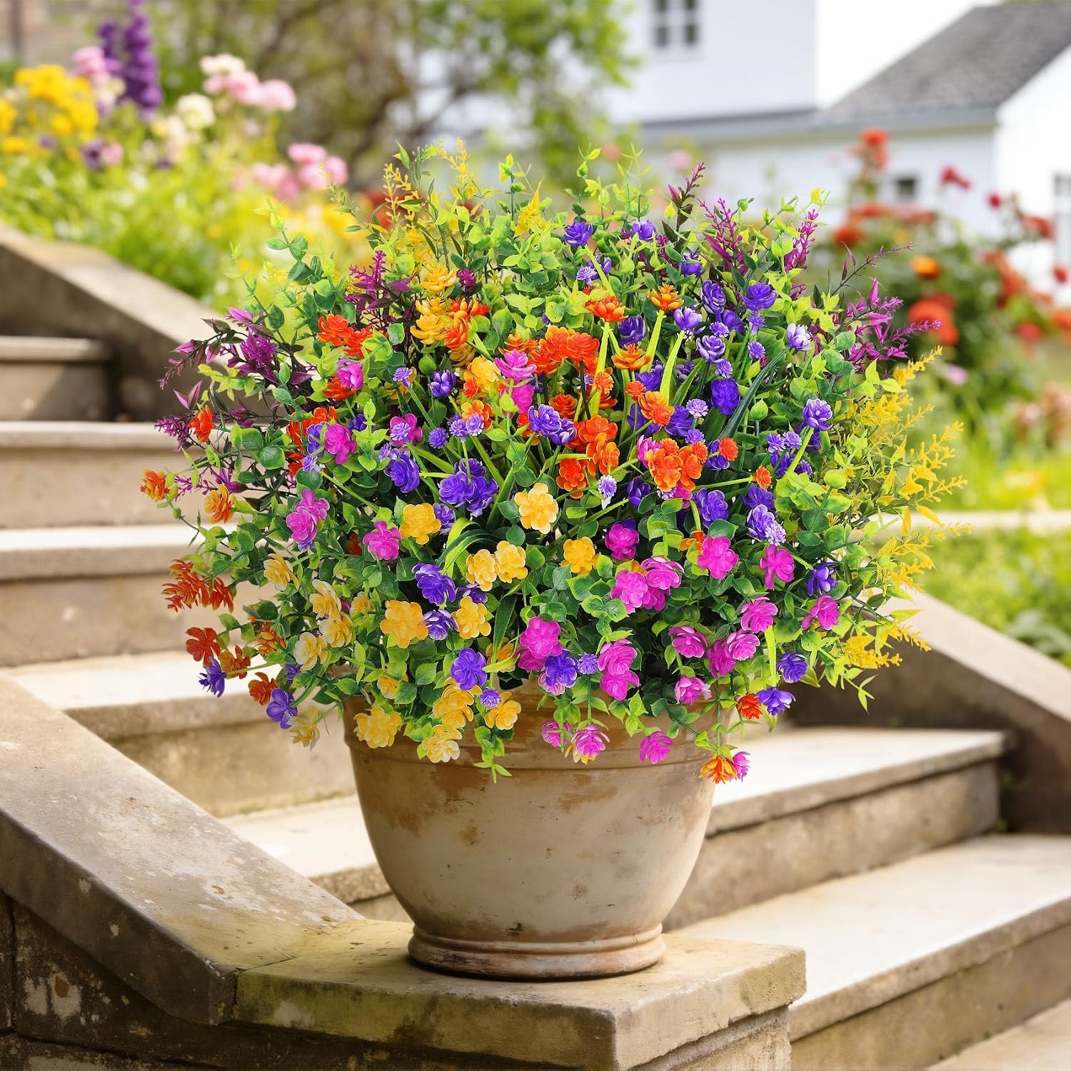 20 Bundles Artificial Plastic Flowers for Outdoors, Mixed Color | Plastic fake
