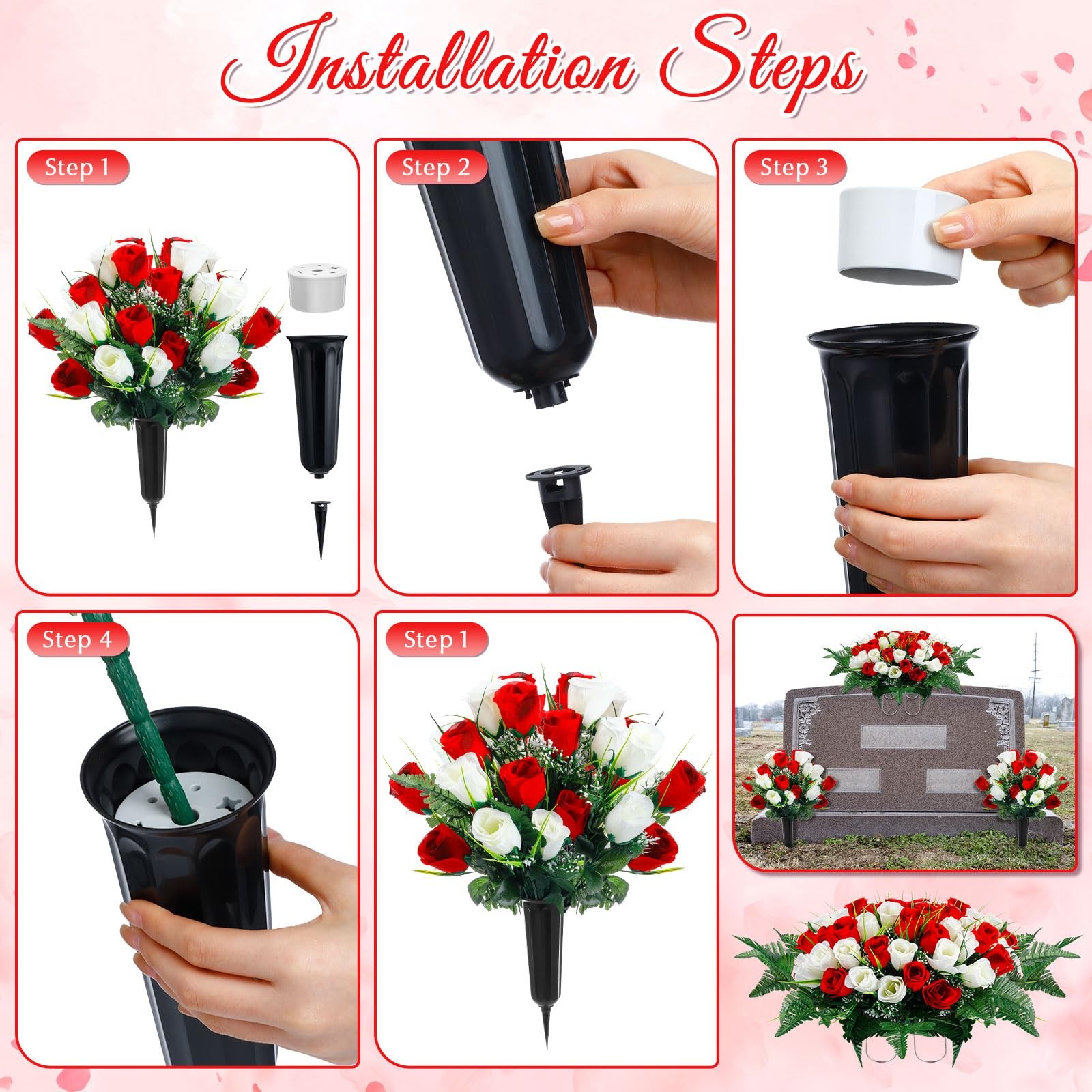 3 Pcs Artificial Cemetery Flower Set Cemetery Flowers Saddle Flowers Rose Bou…