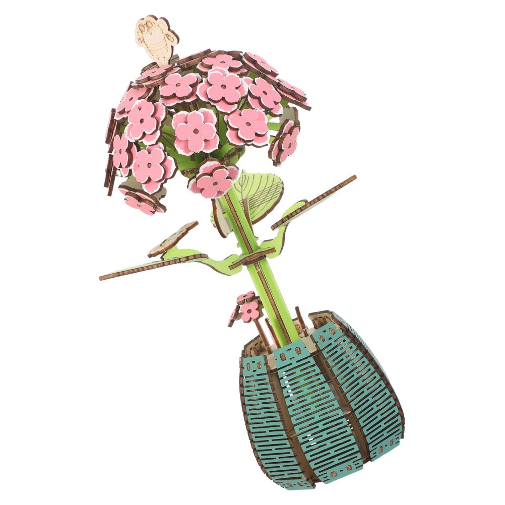 1 Set Wooden 3D Hydrangea Flower Craft Kit Durable DIY Plant Model