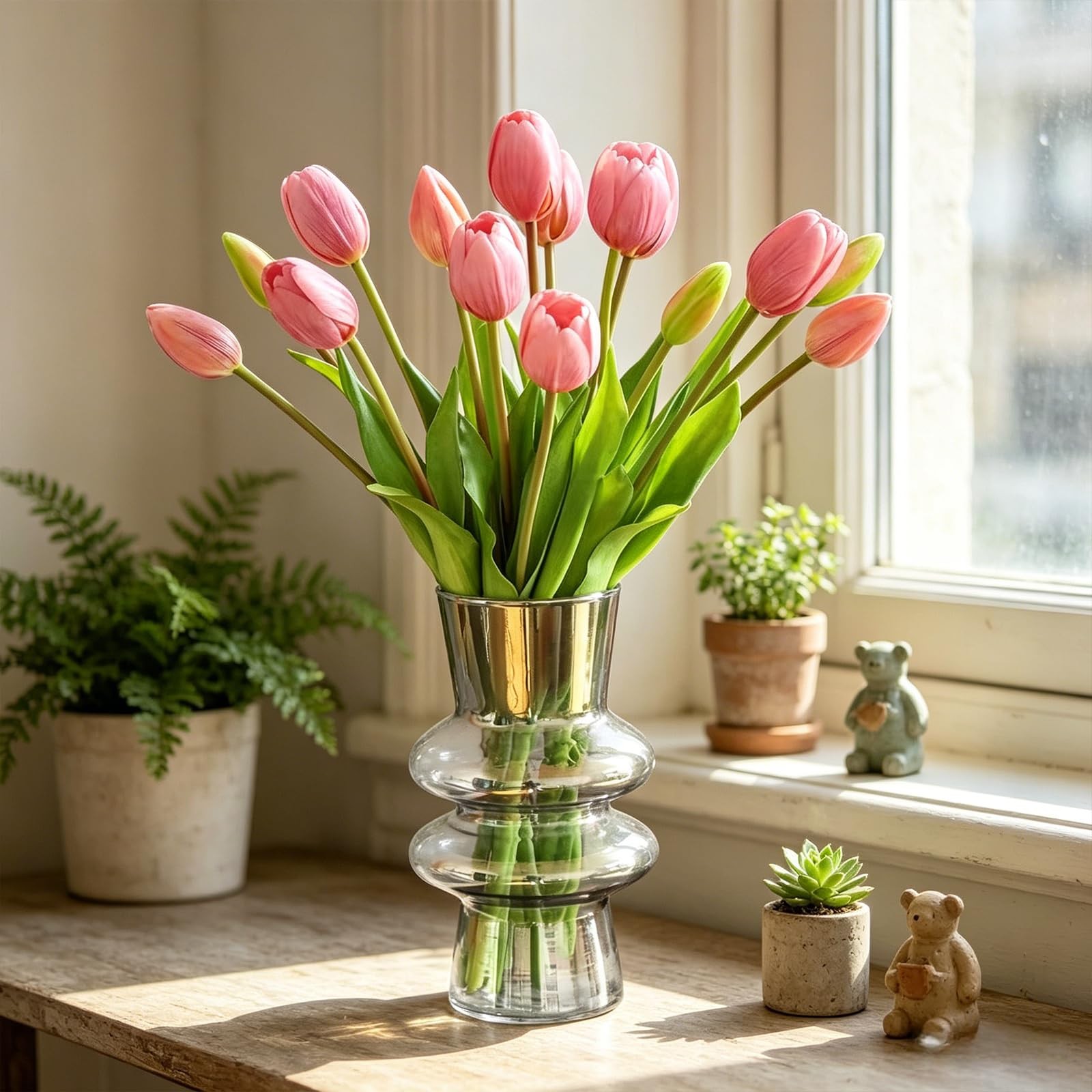 15pcs Artificial Tulip Flowers, Real Touch Latex Tulip Bouquets, Fake Tulip B…