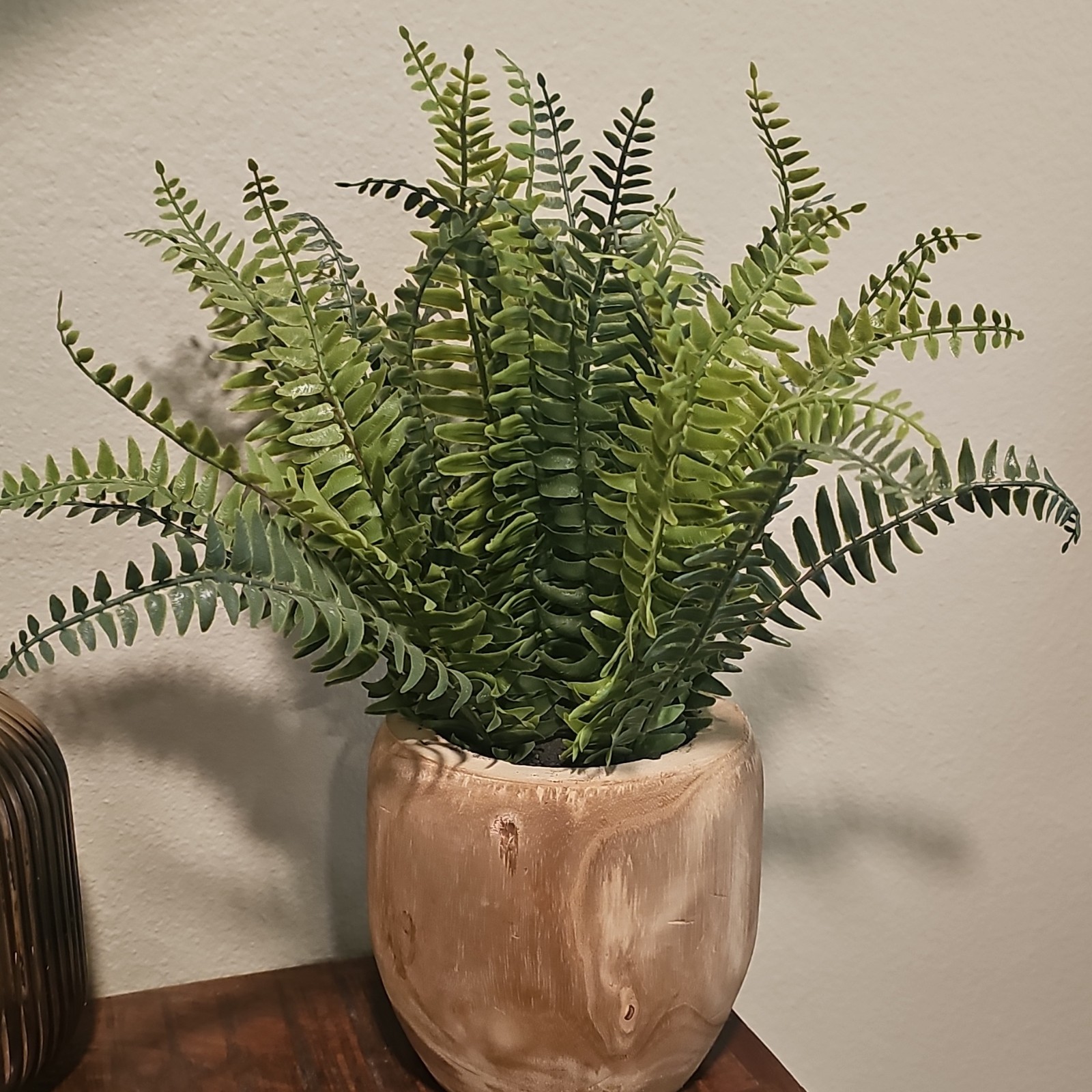 Artificial Faux Fern Houseplant in Beige Pot, Floral & Garden Home Décor
