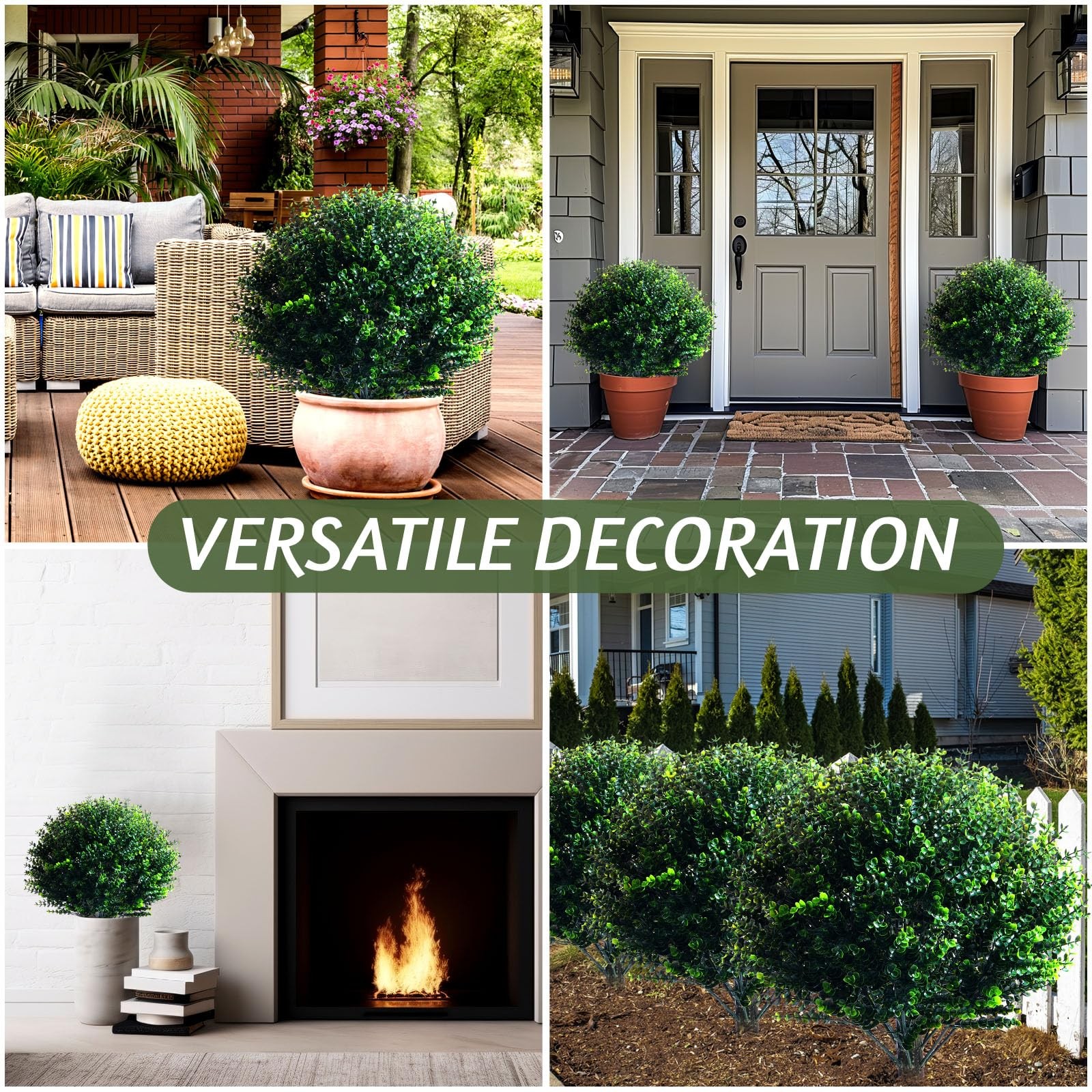 2 Pcs 18 Inch Artificial Boxwood Ball Topiary Tree Fake Outdoor Plants Bush, …