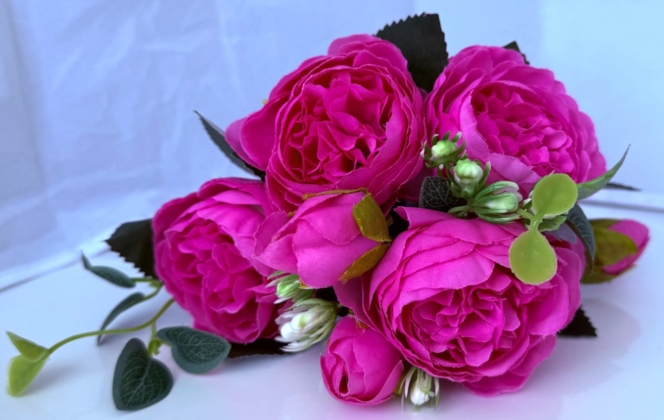 22 Hot Pink Artificial Peony Flowers Silk Wedding Bouquet Faux Floral Centerpiec