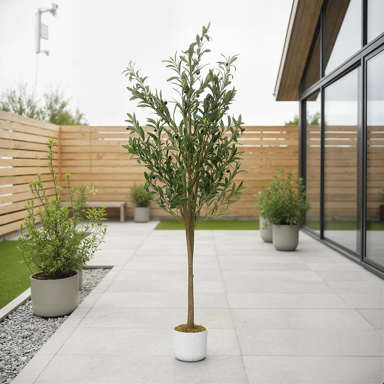 5.2FT Faux Olive Tree 34 Fruits White Planter Indoor for Home Office Patio Decro