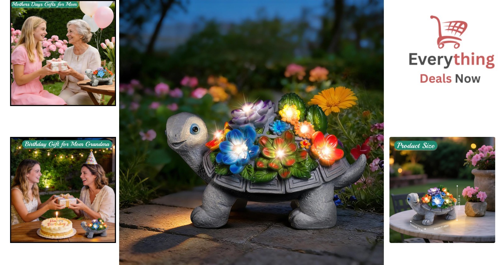 Solar Turtle Garden Statue Outdoor Decor Succulent LED Lights Yard Art Ornament