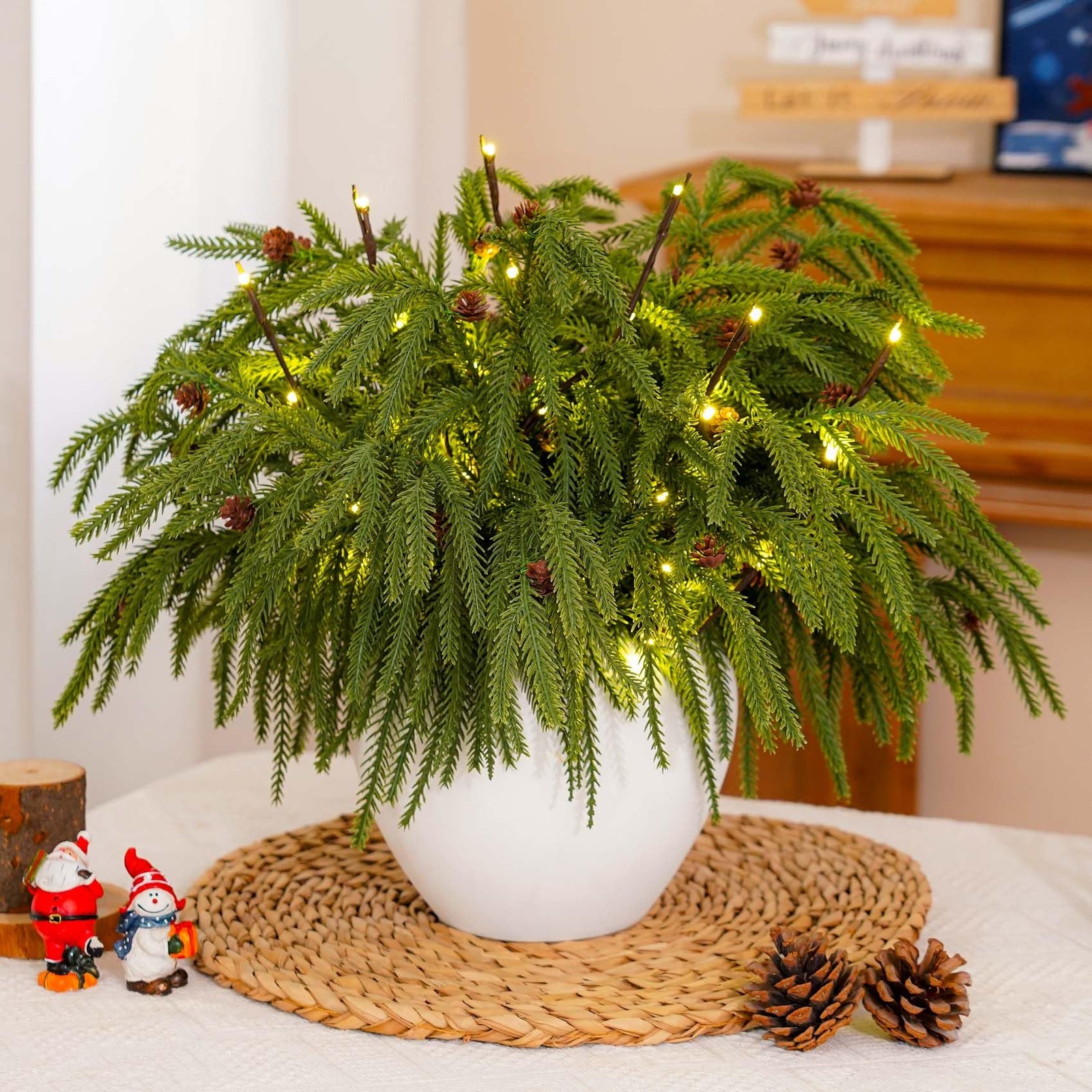 12 Pcs Christmas Norfolk Pine Branches with Branch Lights – 18″ Norfolk Pine …