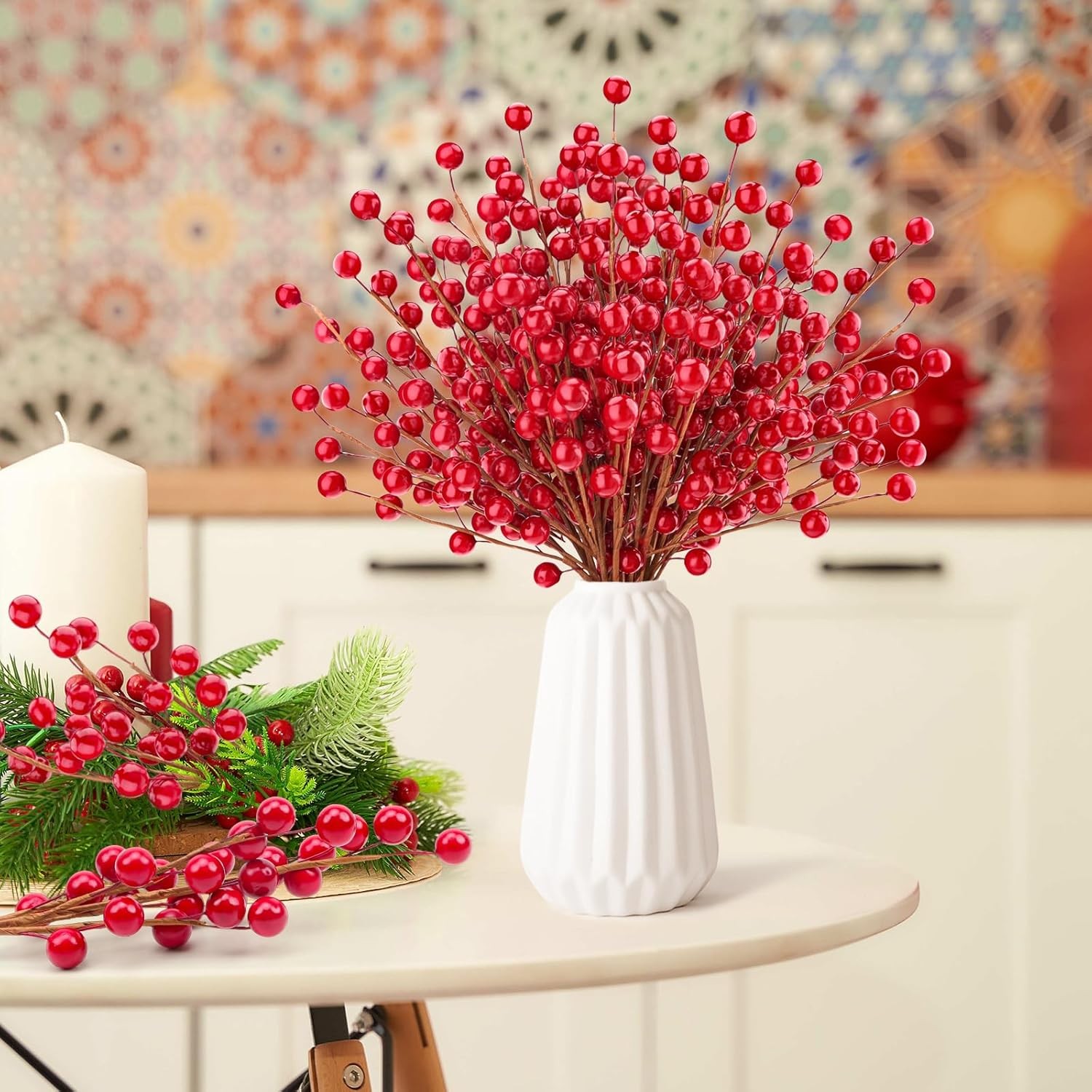 15 Pcs Artificial Red Berry Stems Christmas Red Berries Holly Berry Branches Fak