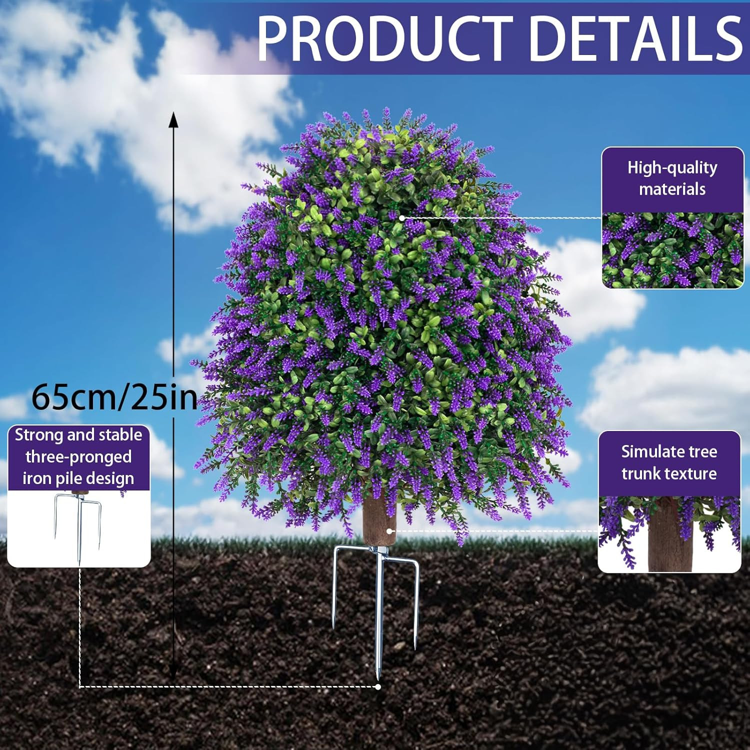 2Pcs 25” UV Resistant Artificial Lavender Topiary Balls for Outdoor Decor