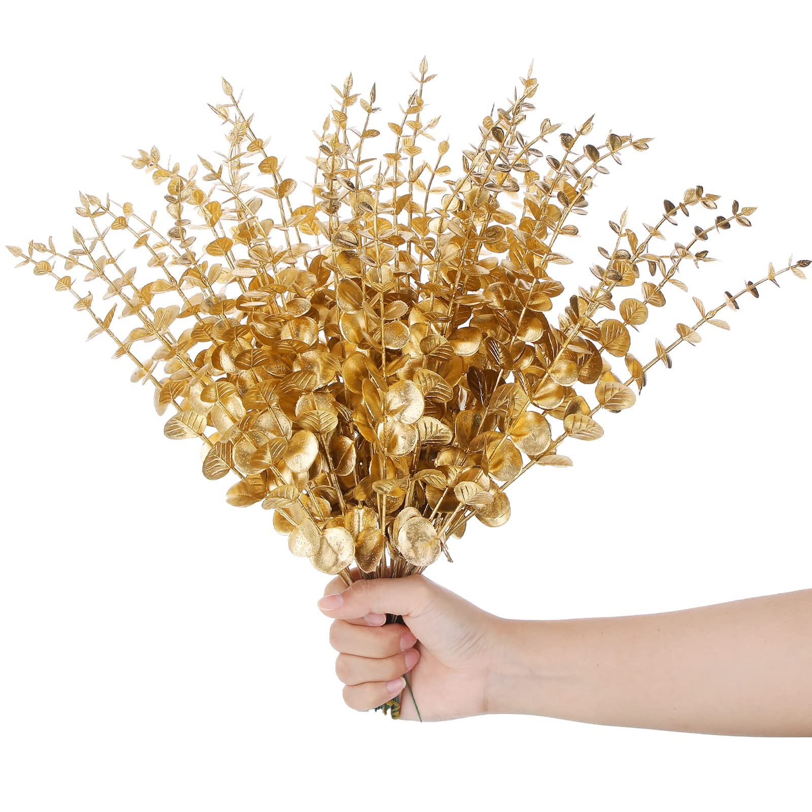 45 Pcs Gold Eucalyptus Stems Bulk 15 Inch Gold Fake Eucalyptus Branches Artif…