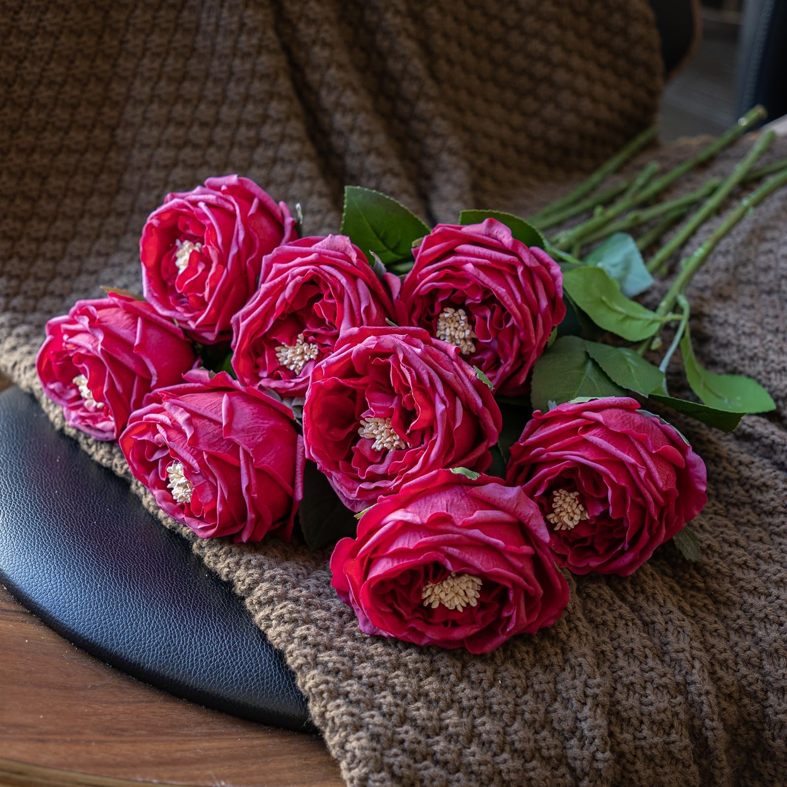 Soft Touch Artificial Roses and Peonies, 4 Stems Faux Latex Flowers for Vase,…