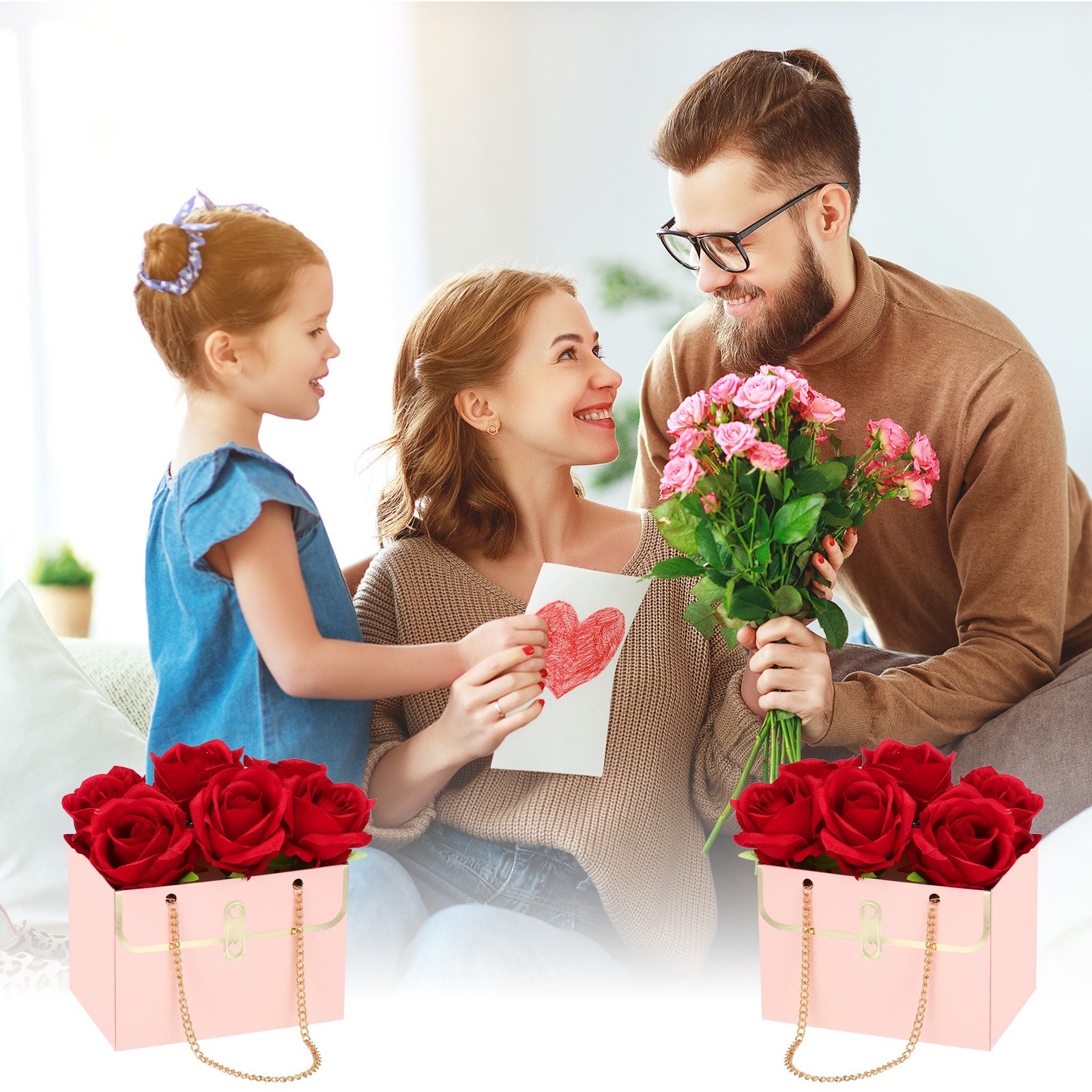 Paper Flower Gift Bags, 9 Pack Florist Bouquet Bags Box
