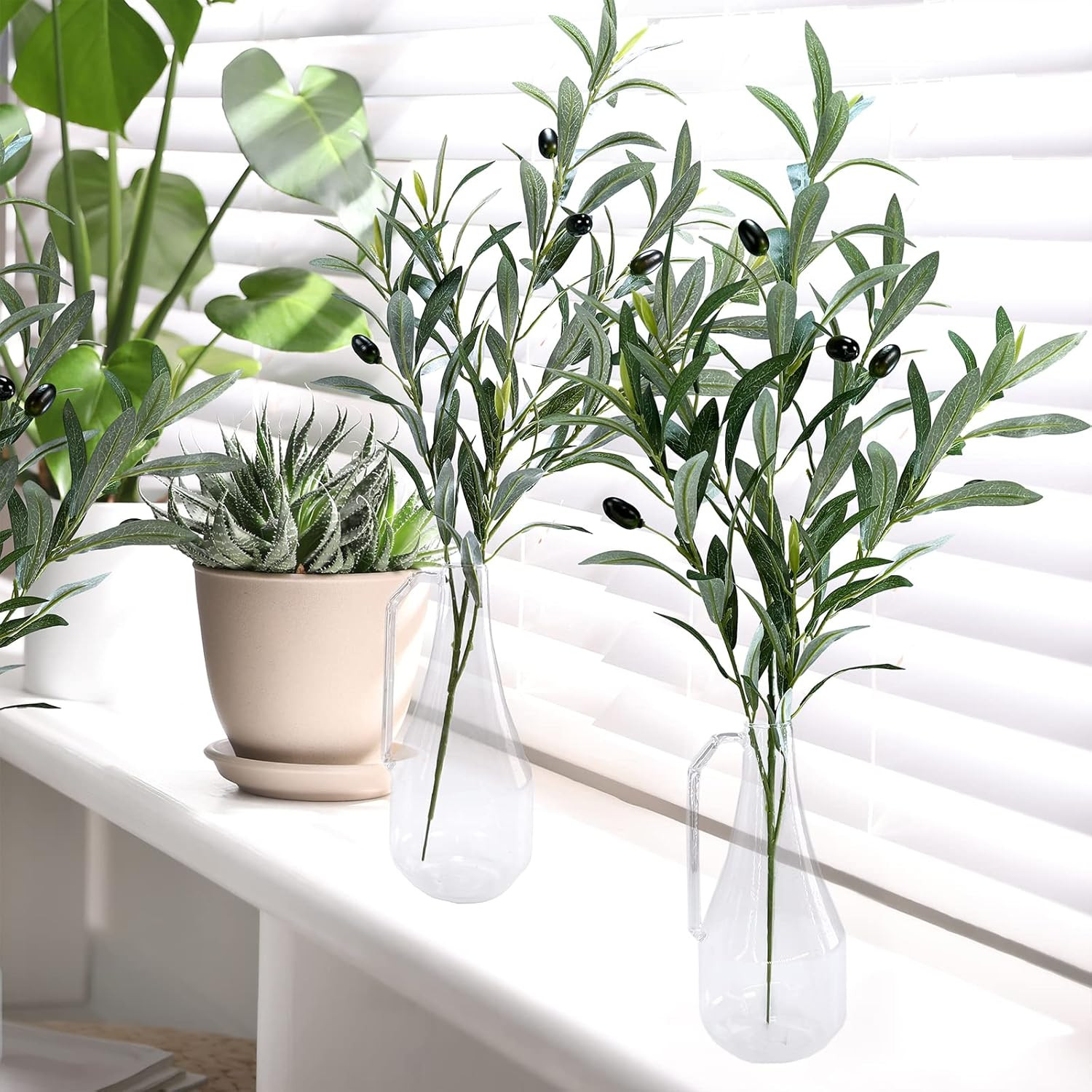 3 Pcs 23.6″ Tall Artificial Olive Branches with 261 Leaves Lifelike Faux Olive P
